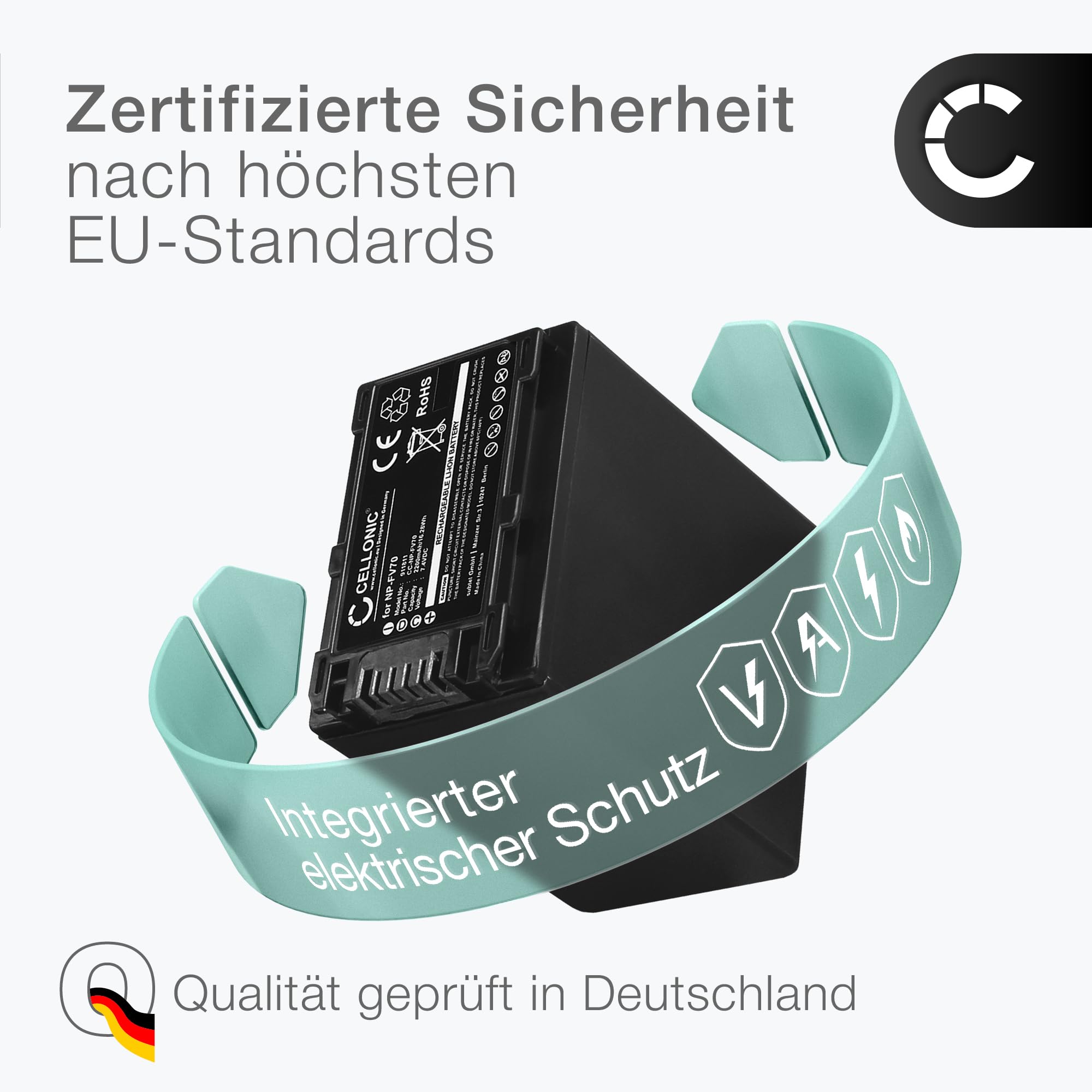CELLONIC 1x Akku für Kamera Kompatibel mit Sony FDR-AX33, HDR-CX250, HDR-CX270, NP-FV70 - (2200mAh, 7.4V)