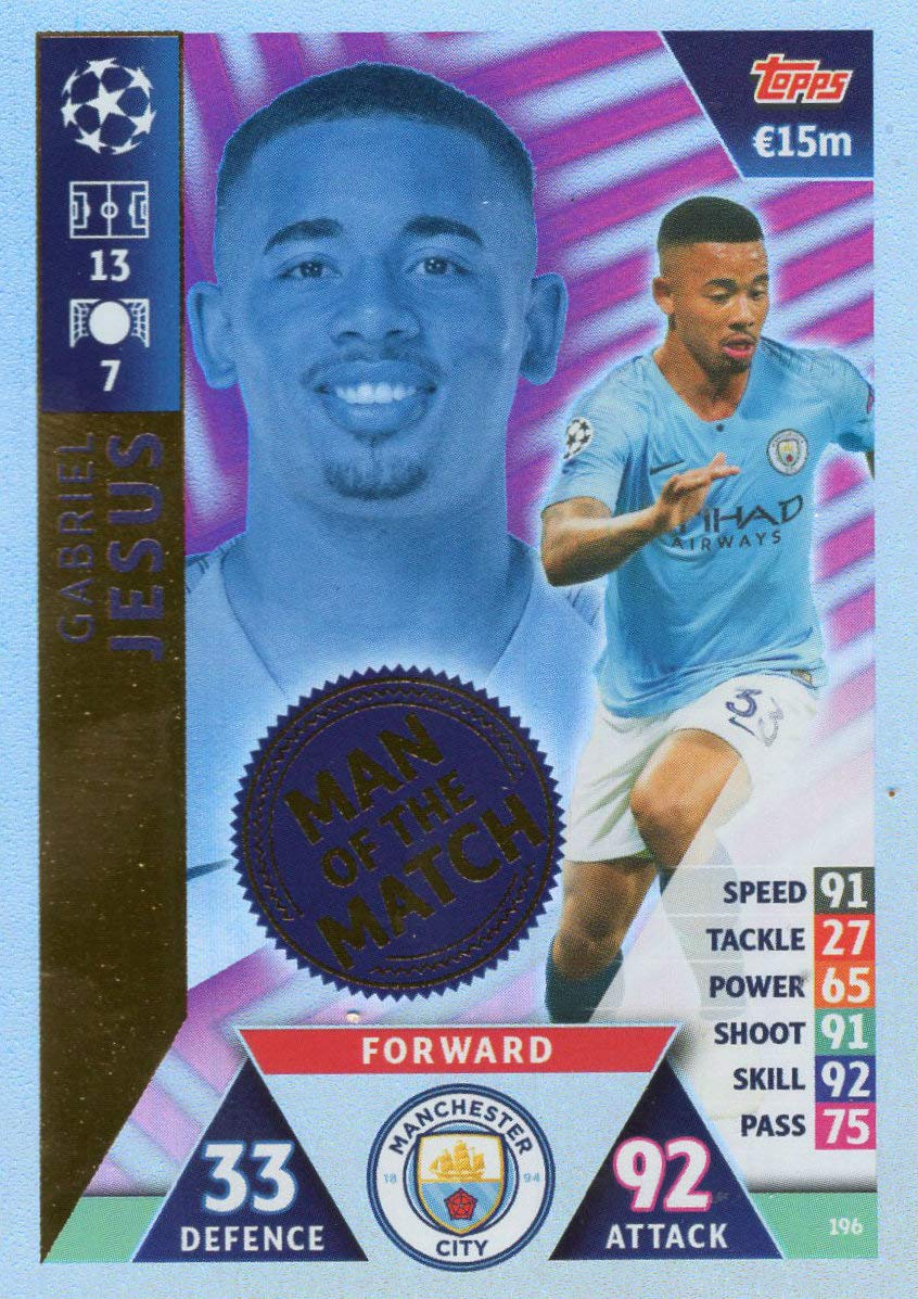 Match ATTAX 18/19 Champions League Extra - Gabriel Jesus Man of The Match Trading Card - Road to Mad