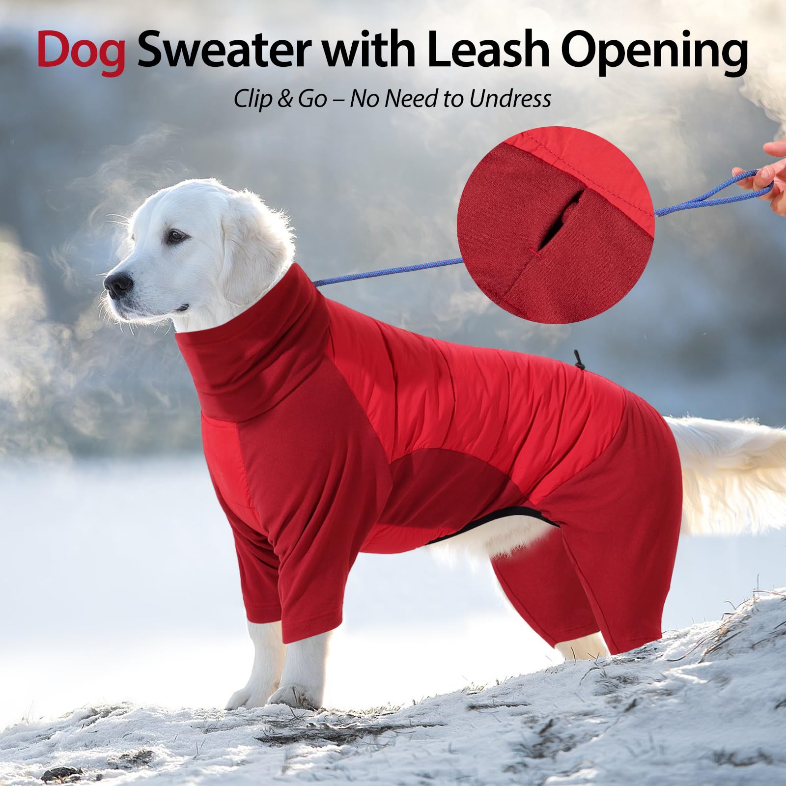 Dotoner Cappotto Impermeabile per Cane a 4 Zampe, Giacca Antivento Invernale con Materiale Elastico, Body Caldo con Passante per Guinzaglio, Pigiama Cani di Taglia Piccola Media e Grande