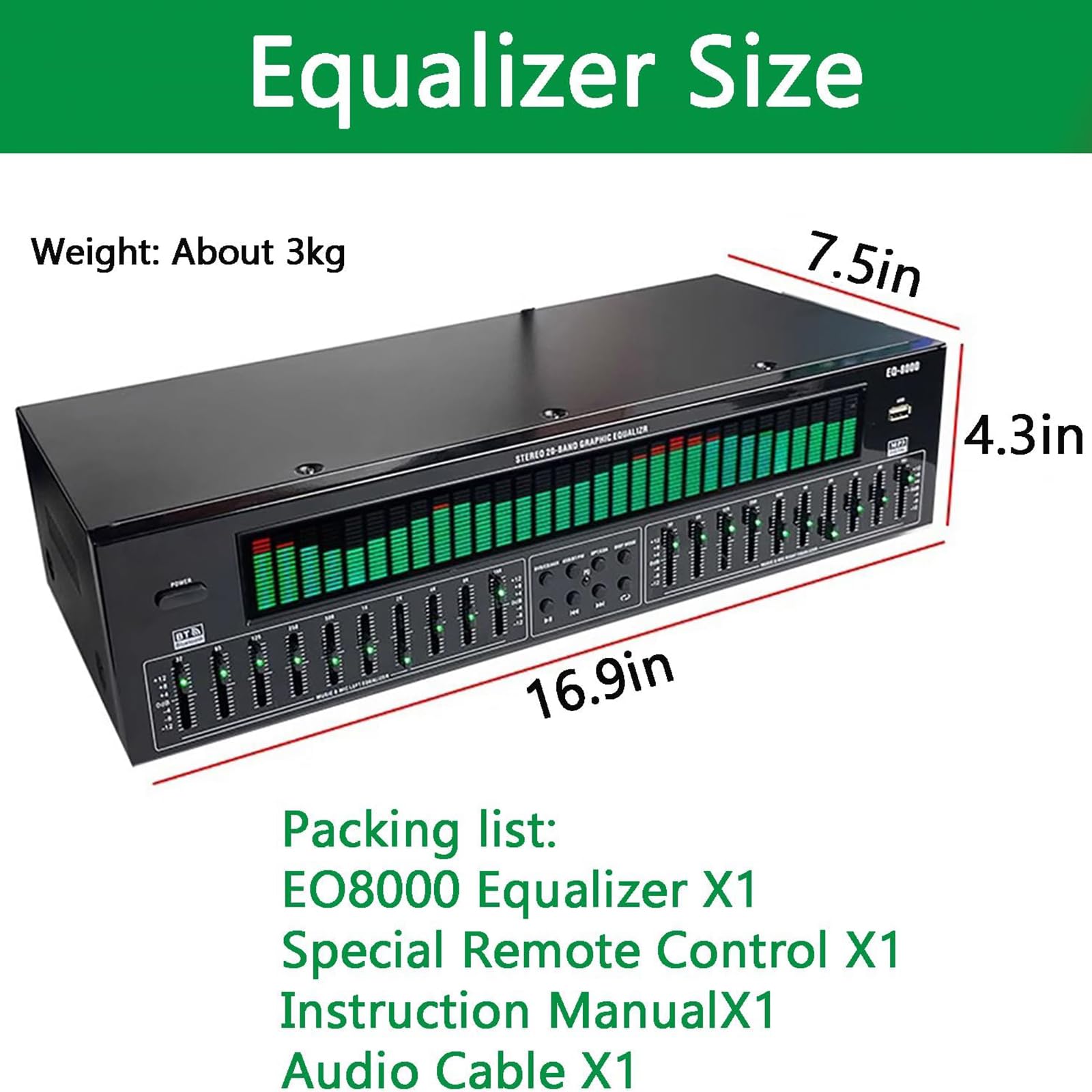 31-Band-Digital Equalizer, Audio Visualisierer Mit LED Spektrumanzeige, Musikspektrumanalysator, Rauschunterdrückung, Bluetooth 5.4, Für Bühne,Tonstudio, Studio