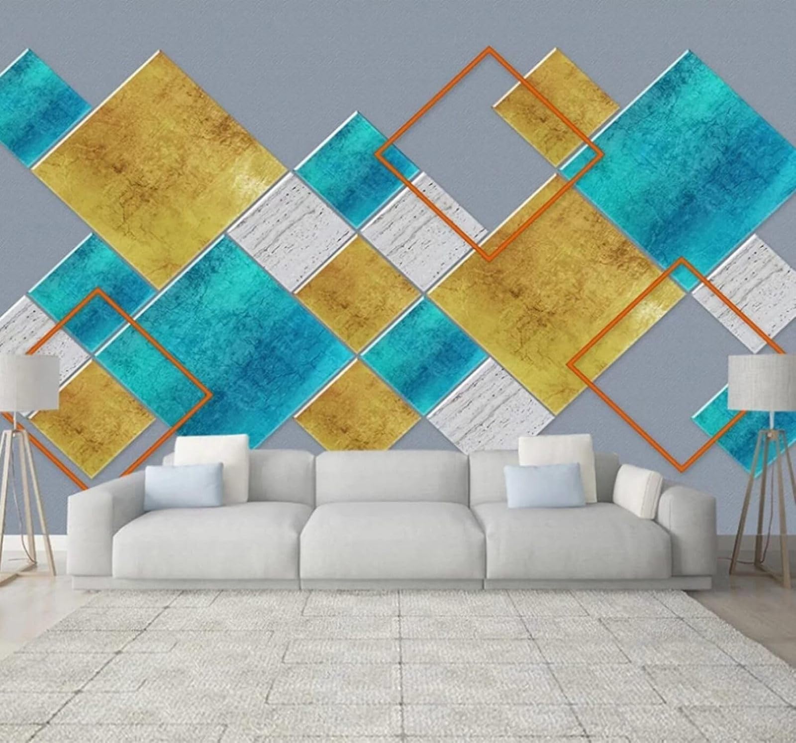 XLMING Abstract Three Dimensional Multicoloured Geometric Square 3D Wallpaper Luxury Silk Study Dining Feature Sofa Grey Bedroom Living Room Tv Decorative Wall-350cm×256cm