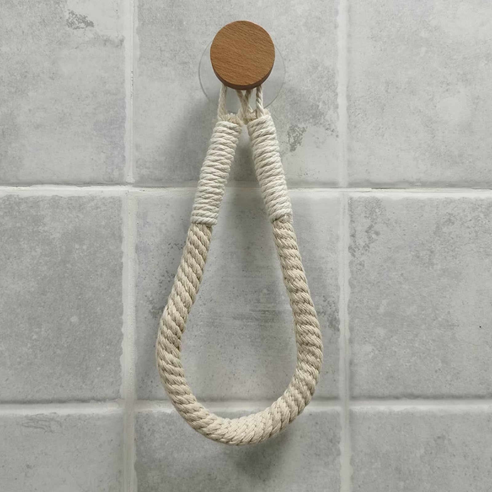Typutomi Cotton Rope Towel Holder, No punching Wall-Mounted Towel Rack Creative Retro Home Toilet Roll Holder with Wood Hook Beach Themed Bathroom Decor
