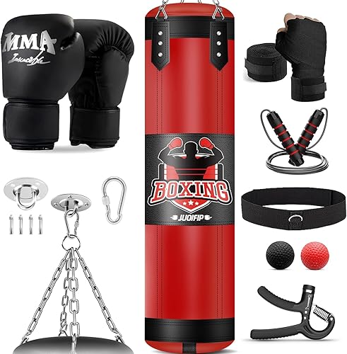 Punching Bag Set for Adults, 4FT Heavy Boxing Bag Set with 12 OZ Boxing Gloves, Suitable for MMA Karate Kickboxing Boxing Muay Thai Training at Home