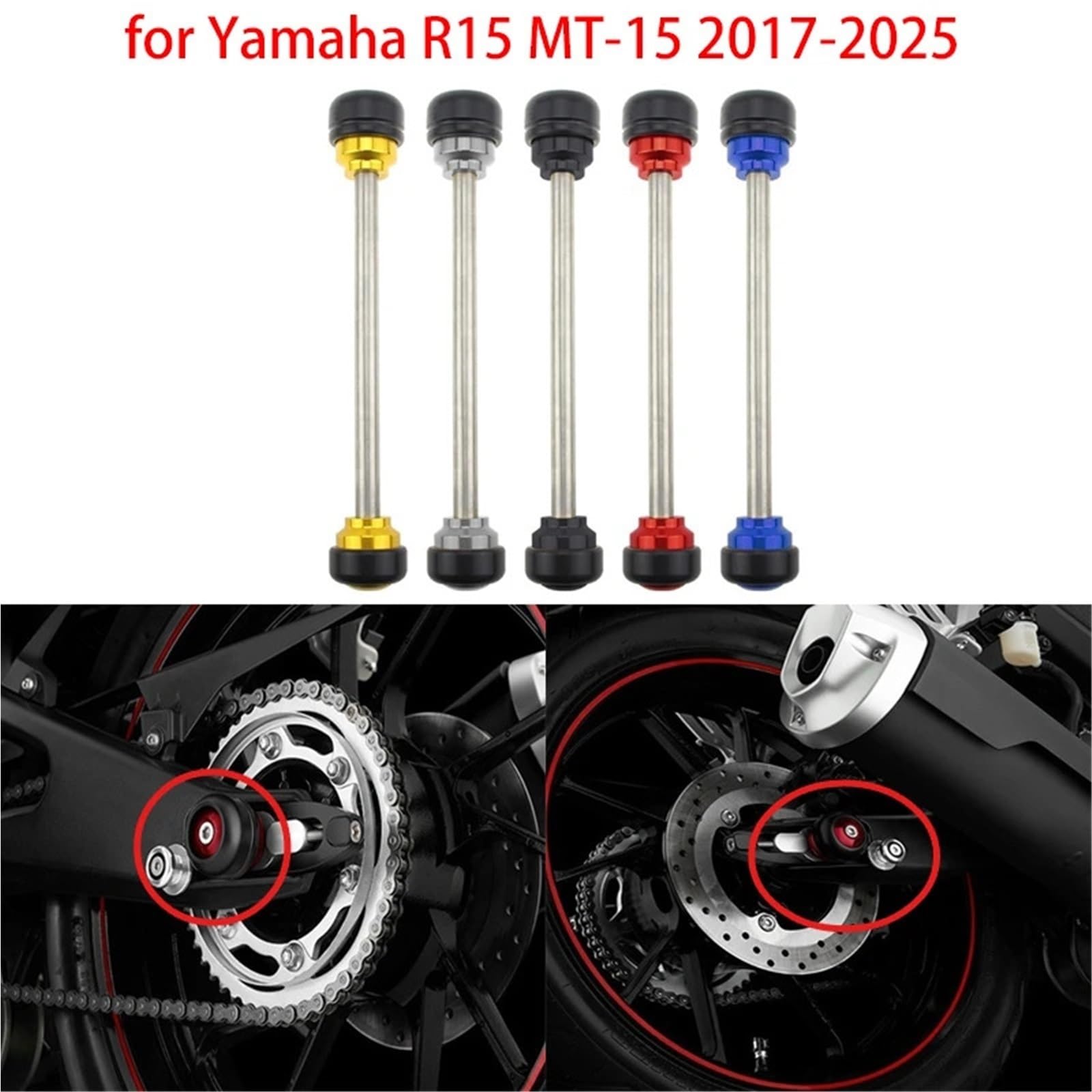 Motocykl pasujący do Yamaha R15 MT-15 2017-2025 Przednie i tylne koło z amortyzacją kulową i zabezpieczeniem wahacza Osłona Podwozia Motocykla owiewki osłona(Gold)