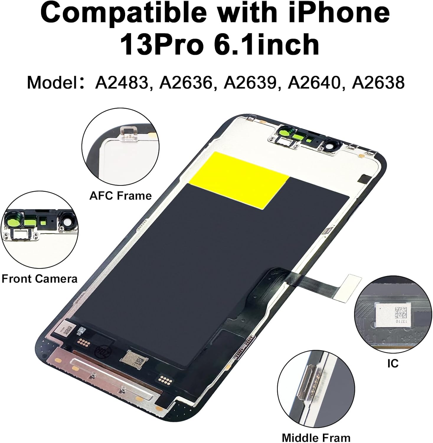 EFAITHFIX for iPhone 13 Pro Screen Replacement OLED [NOT LCD] 6.1'' Display 3D Touch Screen FHD Digitizer Assembly A2483 A2636 A2638 A2639 A2640 with Repair Tools Waterproof Adhesive Screen Protector