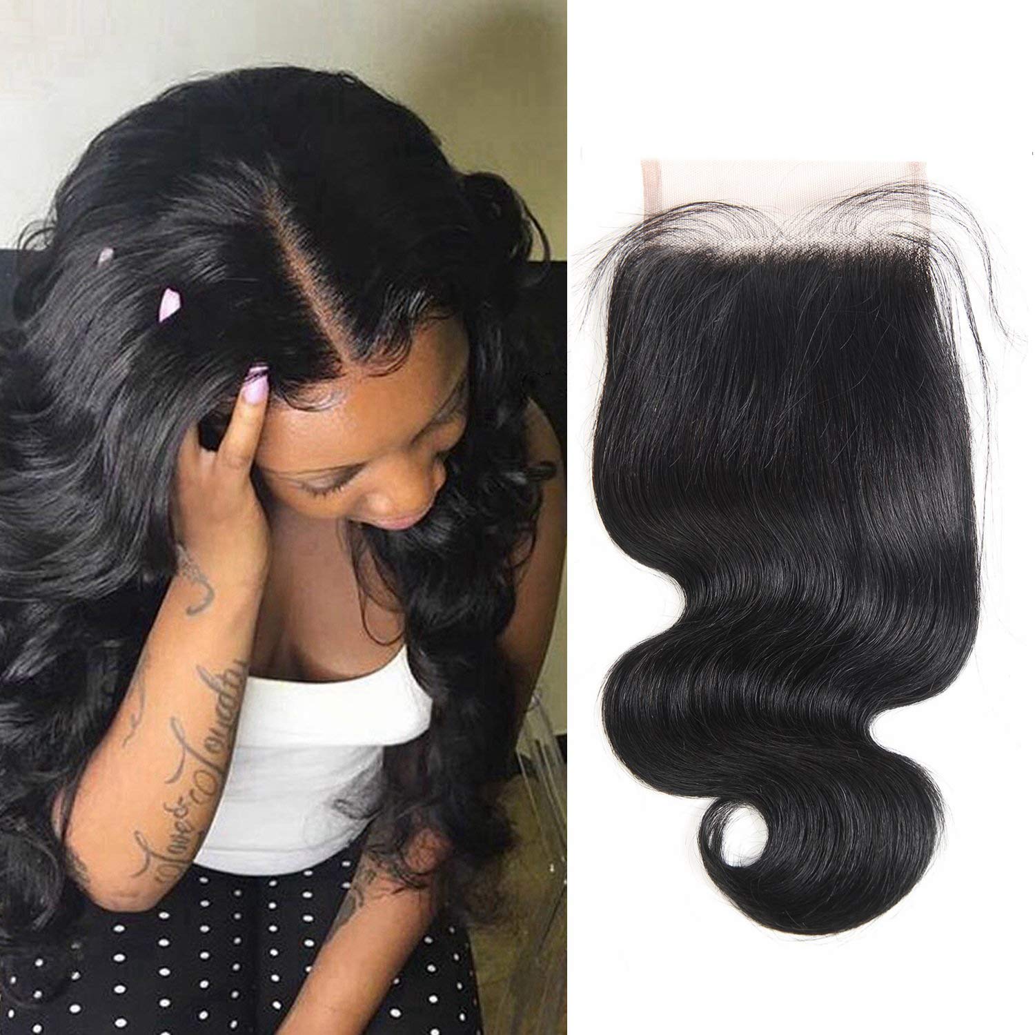 Sayas Hair 18 Inch Brazilian Human Virgin Hair 4x4 Free Part Lace Closure Swiss Lace 100% Hand Made Natural Black Color Can Be Dyed Bleached