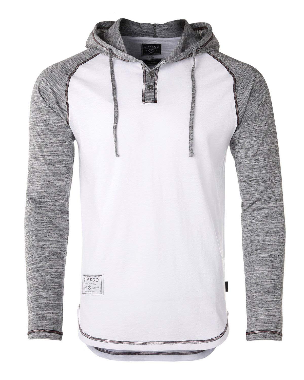 ZIMEGOMens Long Sleeve Hoodie - Thin Color Block Raglan Hooded Henley T-Shirts