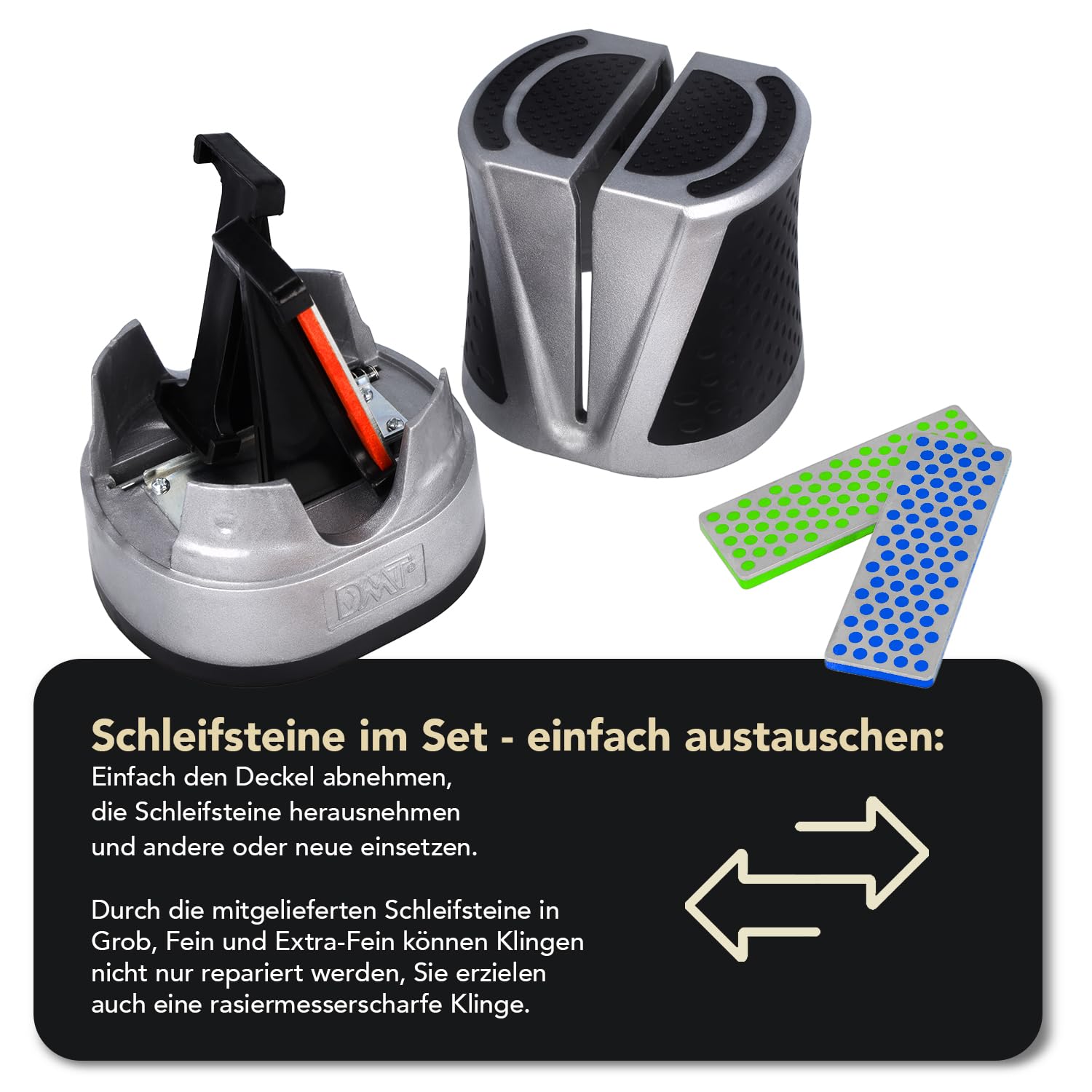 DMT SimpleSharp Blau Bundle Grob, Fein & Extrafein | Diamant Messerschärfer für rasiermesserscharfe Klingen mit perfektem Schleifwinkel | Schärft beidseitig mit extraharten Diamant-Steinen