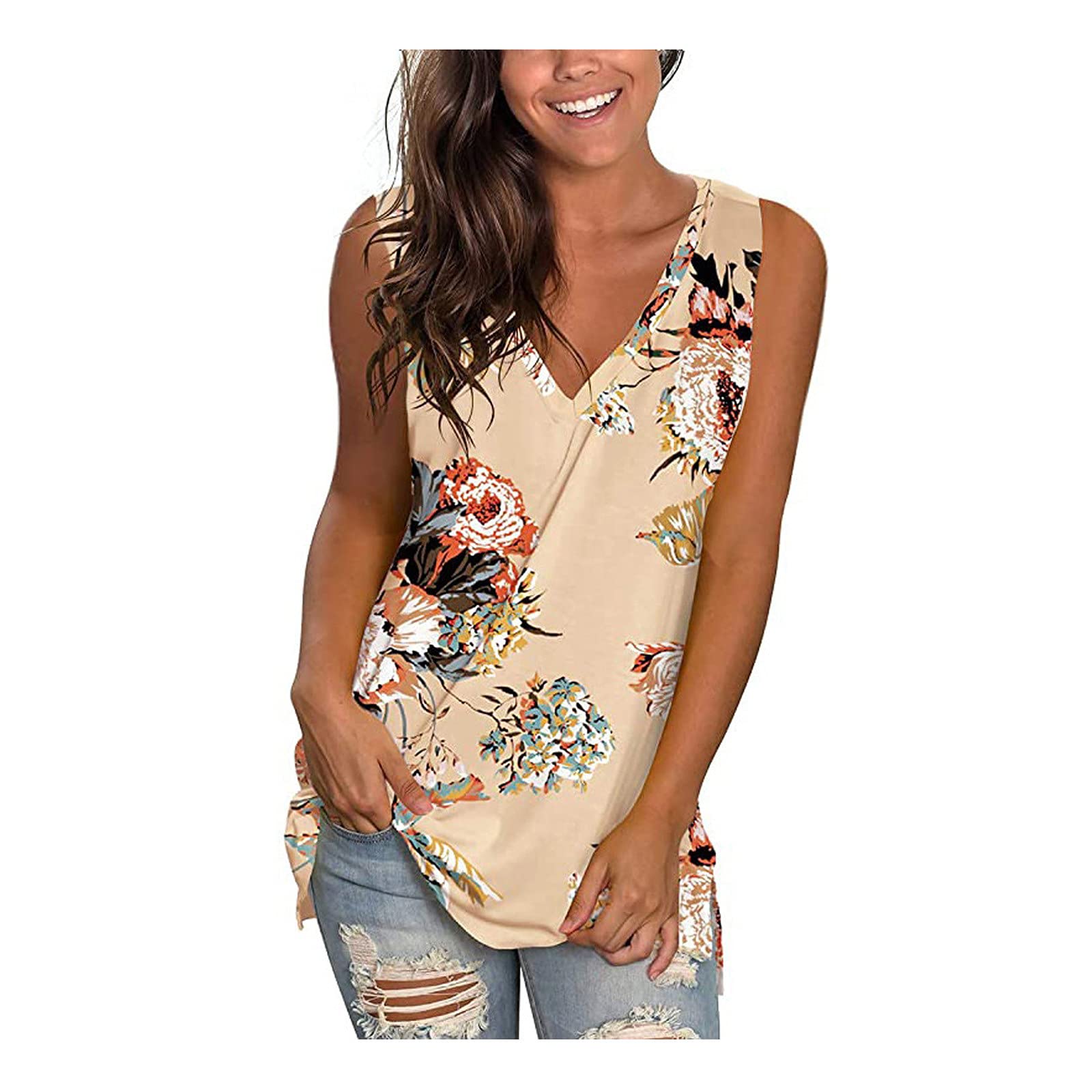 Huazi2 Womens Camisole Tank Tops,V-Neck Sleeveless Blouses Tops Printing Casual Cami Crop Top Soft Streetwear Blouses