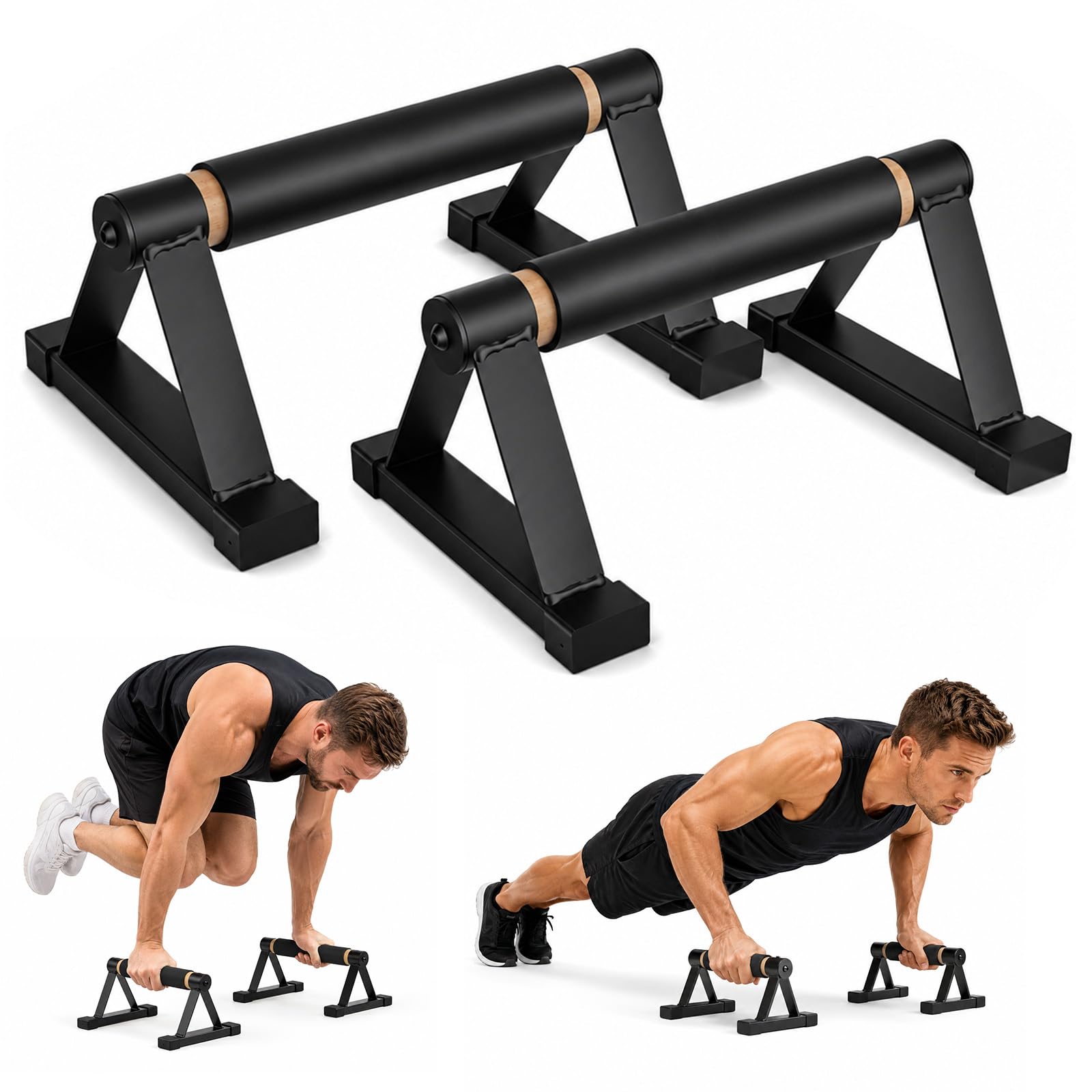 Set da 2 Parallettes Calisthenics in Legno, Maniglie Flessioni Antiscivolo