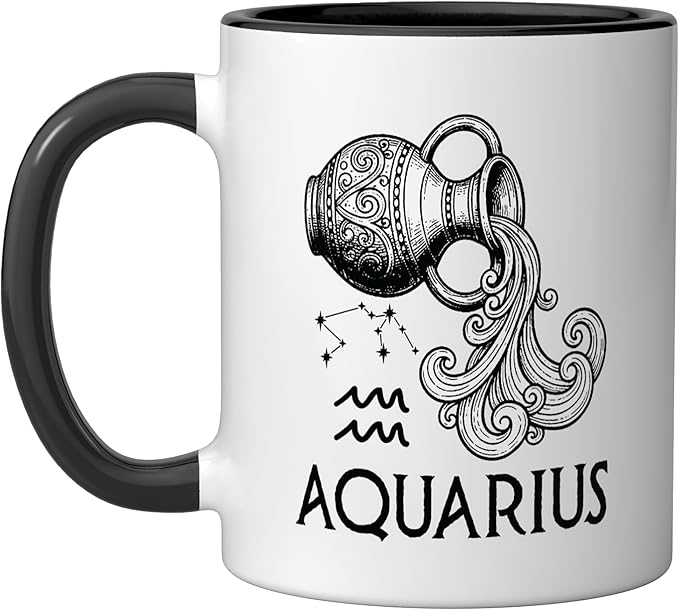Aquarius Zodiac Sign Astrology Horoscope Birthday Vintage Ceramic Mug, Black/White