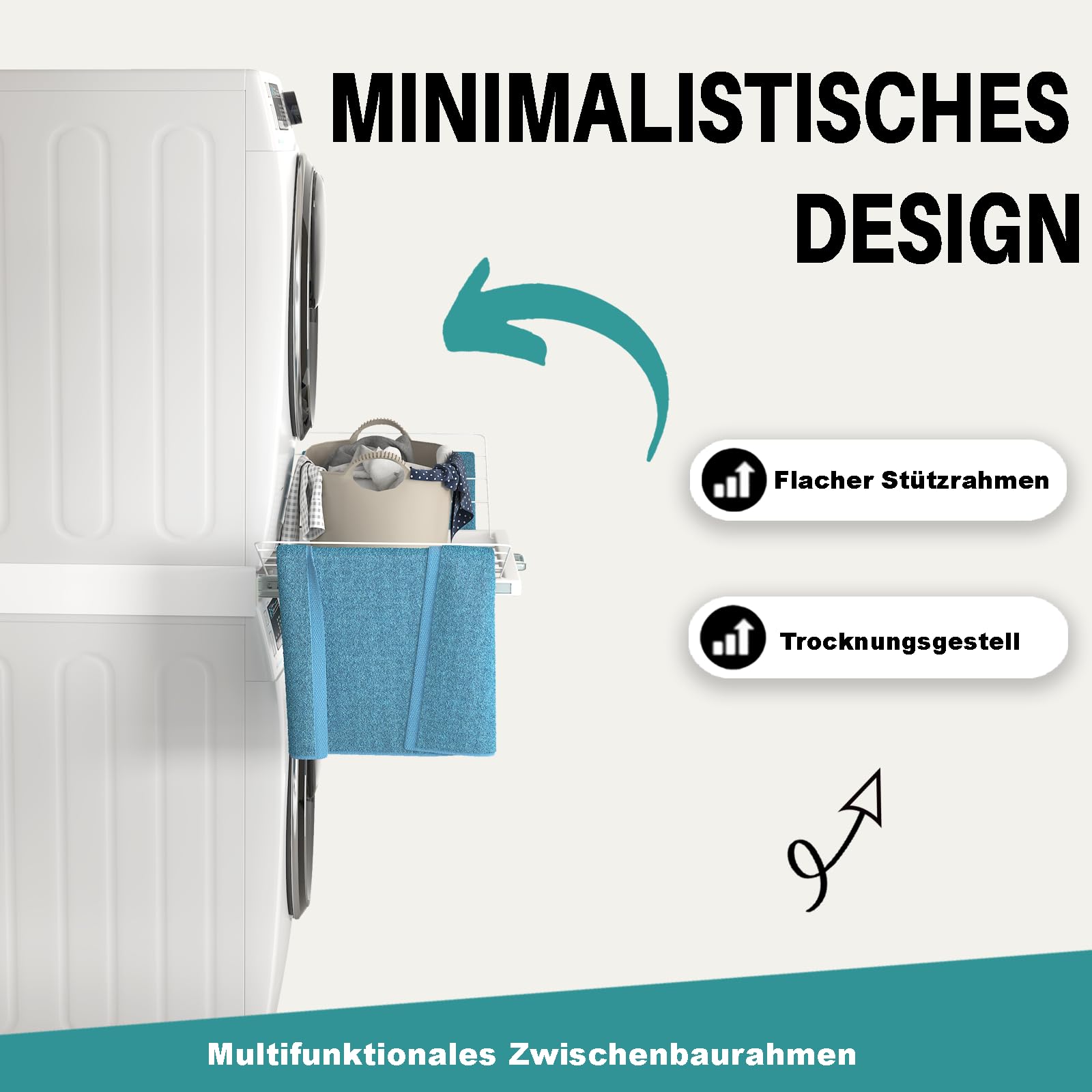 Zwischenbaurahmen Trockner Waschmaschine Stahl 47-60 CM Verbindungsrahmen Universal Waschmaschinen und Trockner Ubereinander mit Ablage Stacking Kit