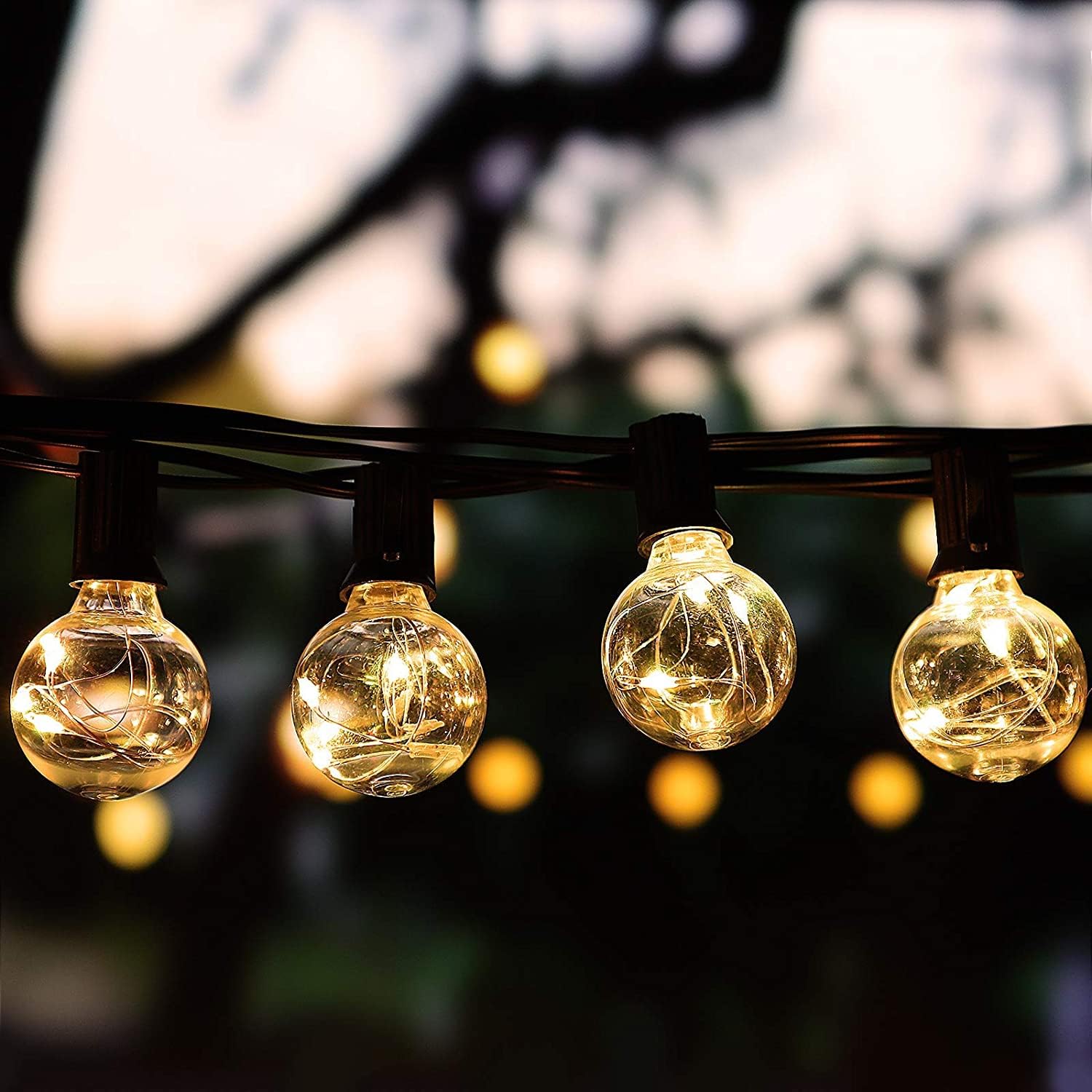 50 LED Lichterkette Außen Bunt, Lichterkette Außen Strom, 15M 24 Farben Wasserdicht IP65 G40 Glühbirnen Beleuchtung mit RGB Fernbedienung für Outdoor Weihnachten Garten Hof Hochzeit Party Balkon Deko