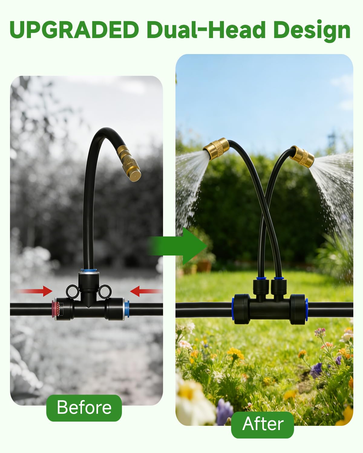 66FT Drip Irrigation System with Timer, Automatic Watering System Kit with Solid Brass Metal Connectors, 360° Dual‑Outlet Adjustable Nozzles for Garden, Yard, Lawn, Greenhouse & Potted Plants