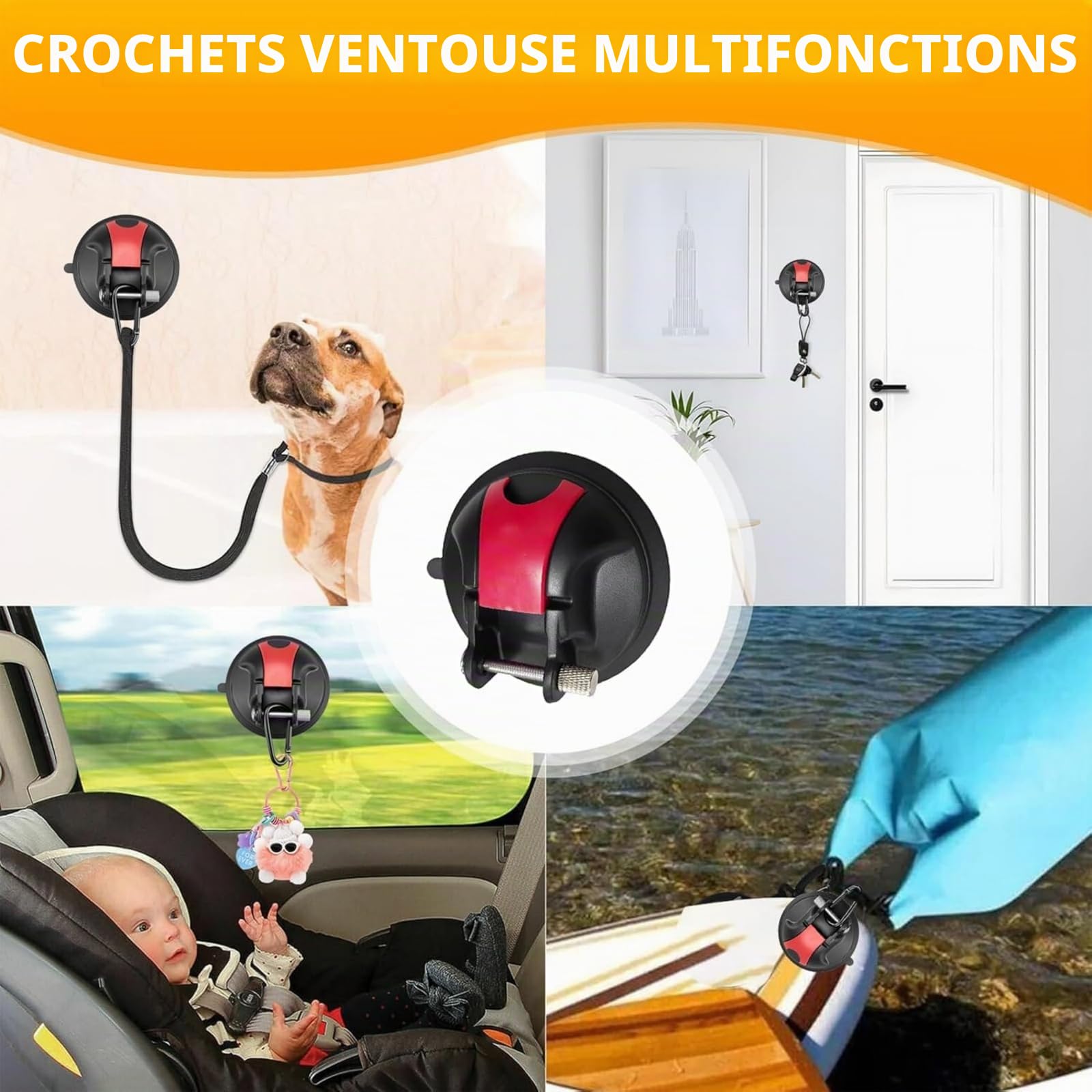 Magicbox Lot de 4 Crochets à Ventouse Extra Forts pour Camping - Portée 30KG, Hooks Adhésifs Puissants sans Perçage pour Équipement, Maison, Caravane, Salle de Bain (Verre, Carrelage)