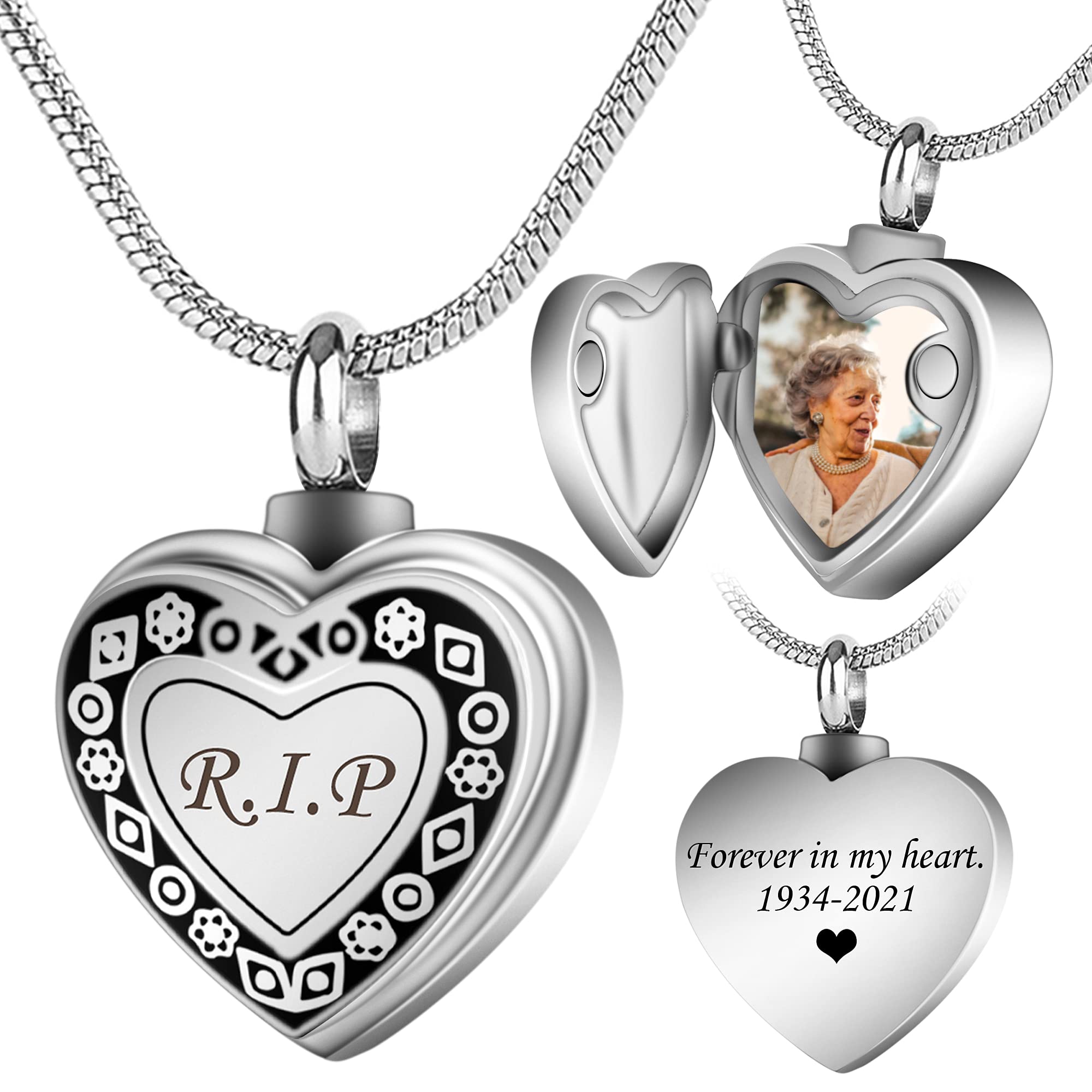 Farfume Custom Lockets Urn Necklace for Human Pet Ashes, Personalized Ash Necklace with Photo & Text, Cremation Jewelry Pendant Memorial Gifts (Sliver) — image 1