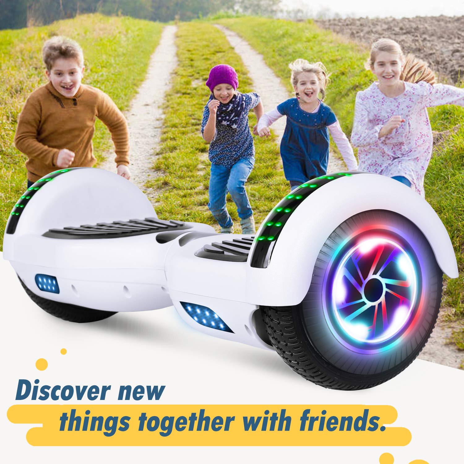 Hoverboard, Self Balancing Scooters 6,5 pouces Hoverboard Hover Scooter Board avec musique Bluetooth, lumières LED et moteur puissant pour enfants et adolescents