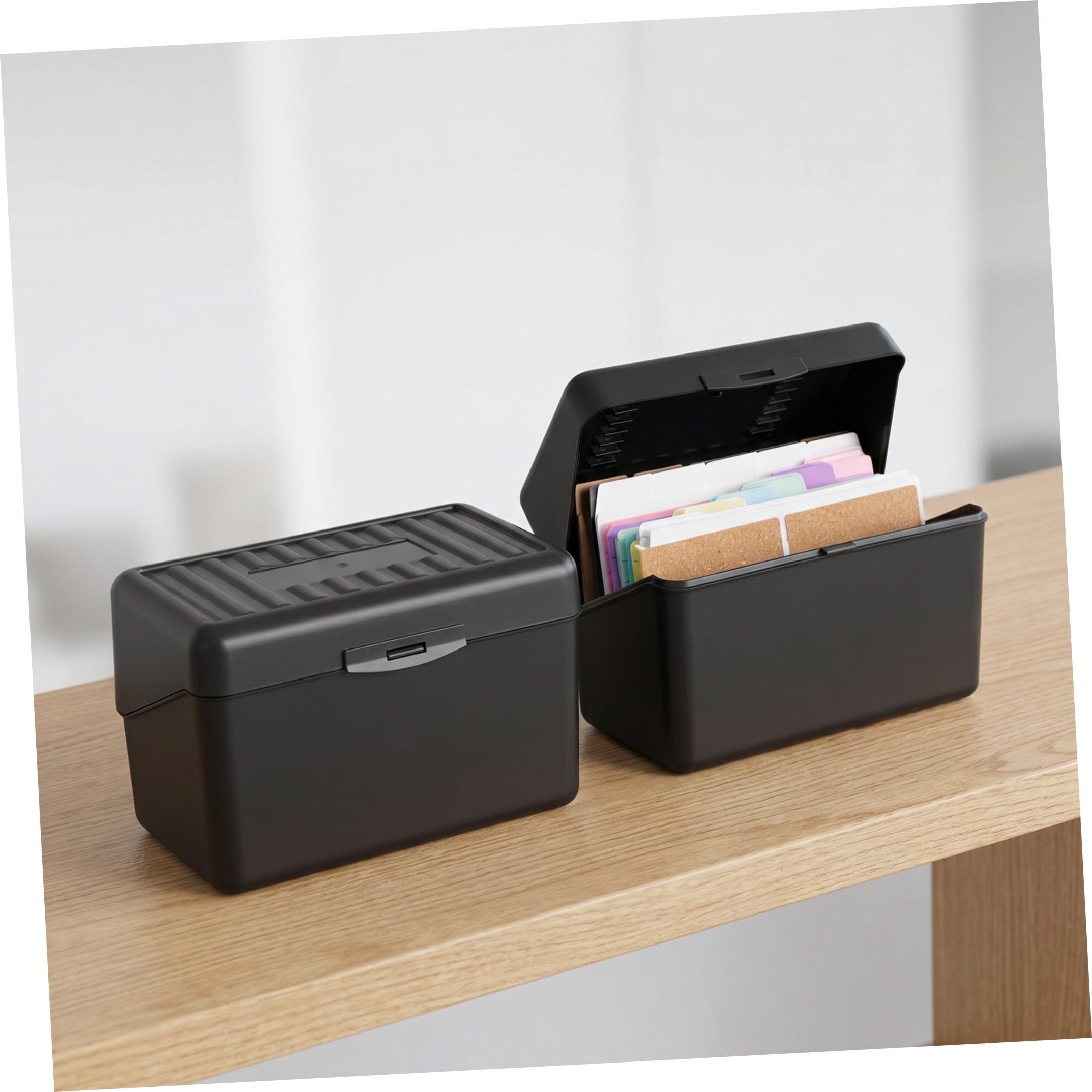 Contenitore Nero per Schede Indice, Set 2 Pezzi in Carta | Divisori Neri, Cartoncini Rigati Colorati, Anelli Metallici e Etichette Adesive