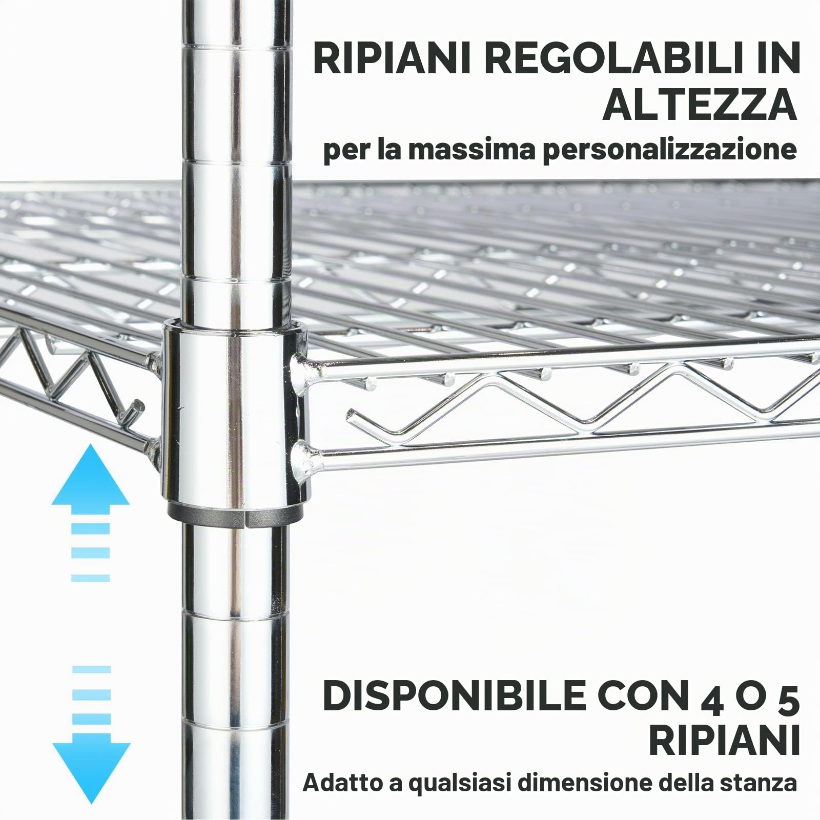 KARAT Scaffale in metallo decorativo e robusto, scaffale per cantina per bagno, cucina, ufficio, interni ed esterni (90x60x200-chrome-himalaya: ⌀ 25mm)