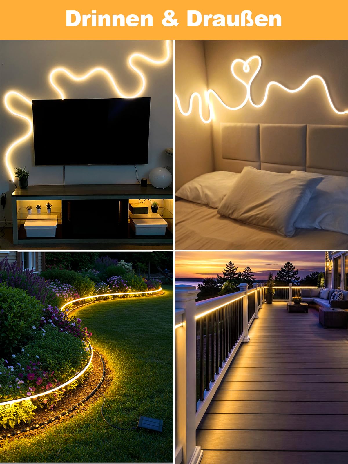 BRIMAX LED Neon Streifen Premium-Silikon 10M 3000K IP67 | Dimmbar & schneidbar, UV-beständiges Silikon-Gehäuse, inkl. 24V Netzteil, für Innen & Außen geeignet