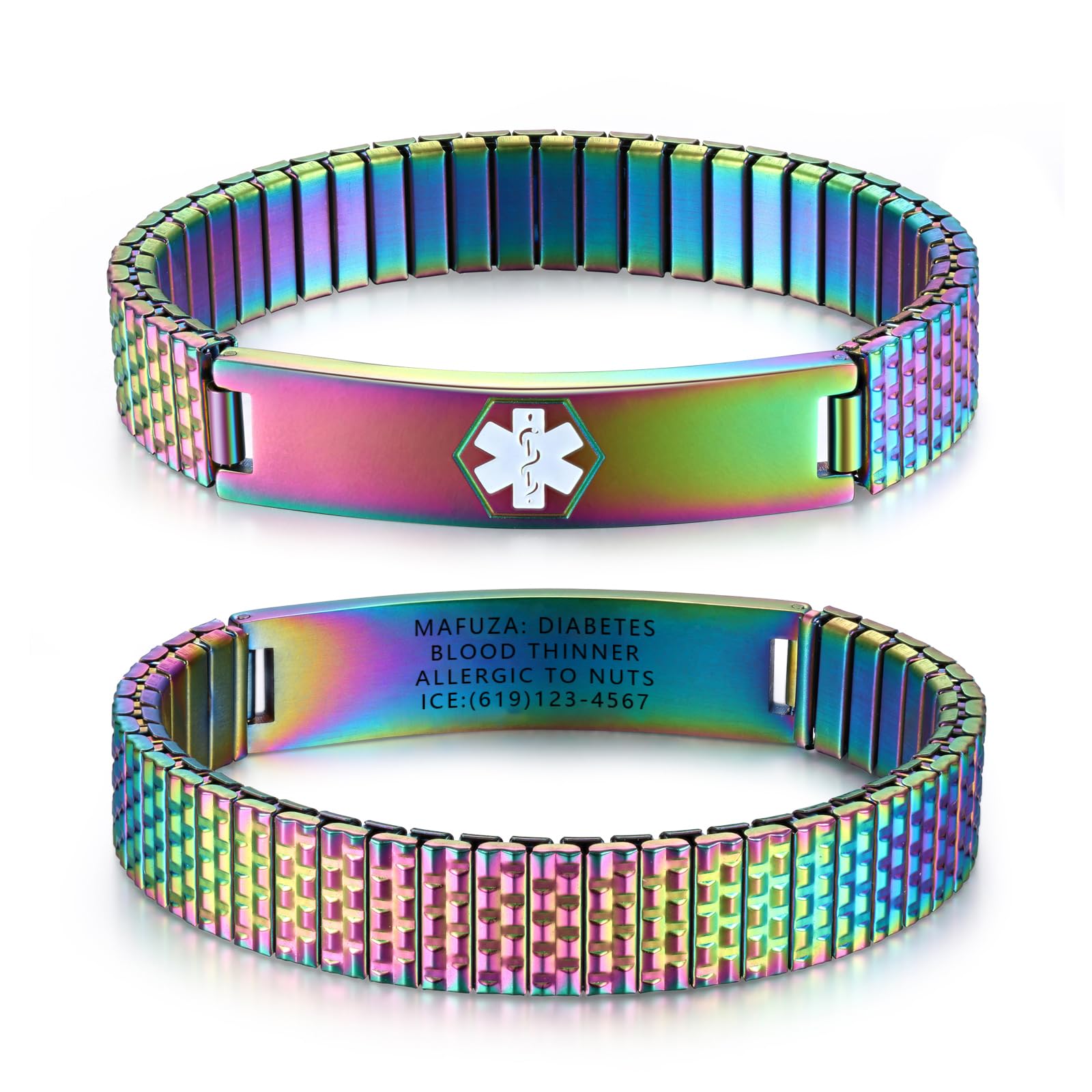 lagofit Medical Alert Bracelet for Men Women, Stainless Steel Medical ID Bracelet, 3 Sizes 4 Colors Elastic Strap Unisex Medical Bracelet