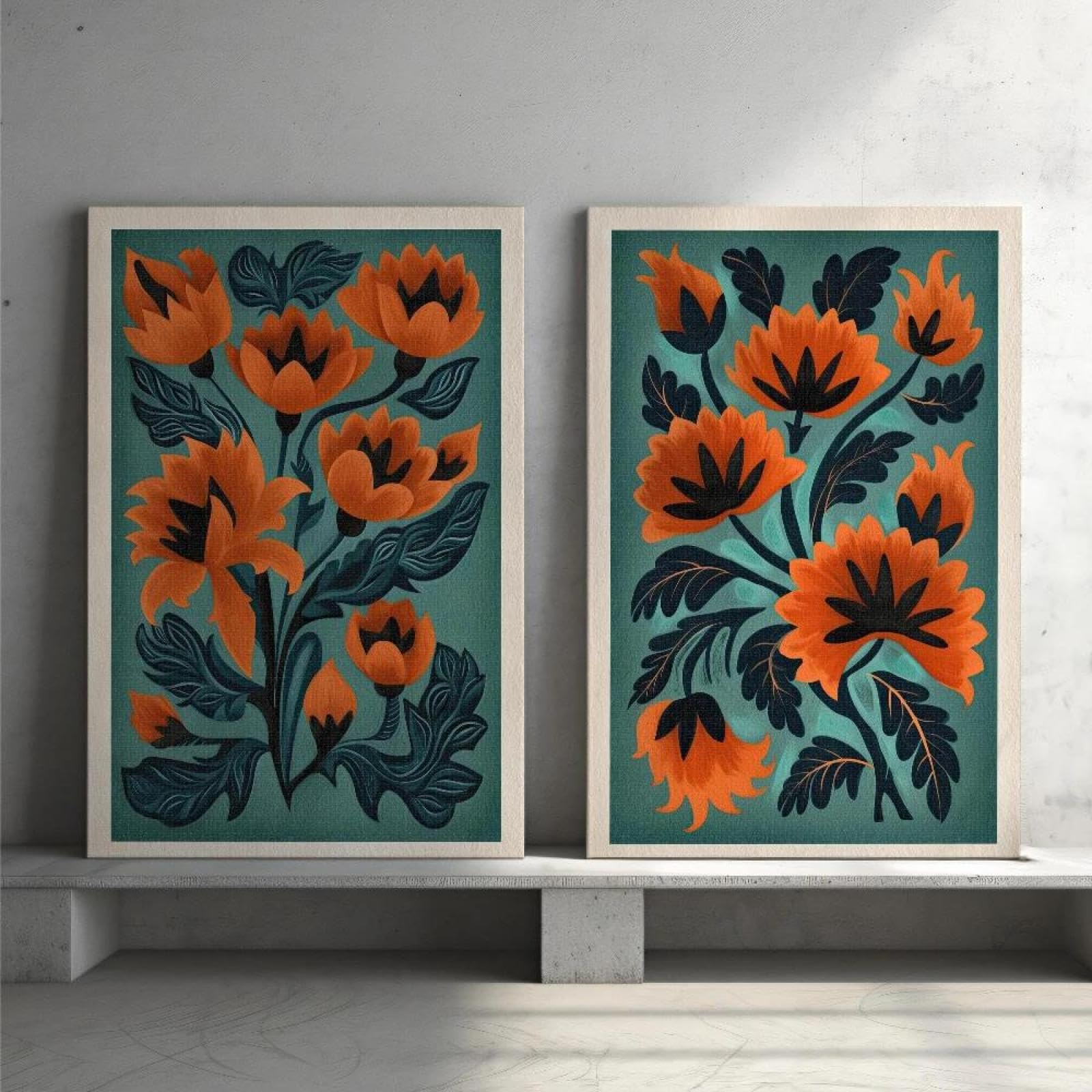 Baibexing Abstract Floral Burnt Orange Flowers Botanical Canvas Paintings Poster Prints Wall Art Picture Living Room Home Decor 50X70Cmx2Pcs Unframed