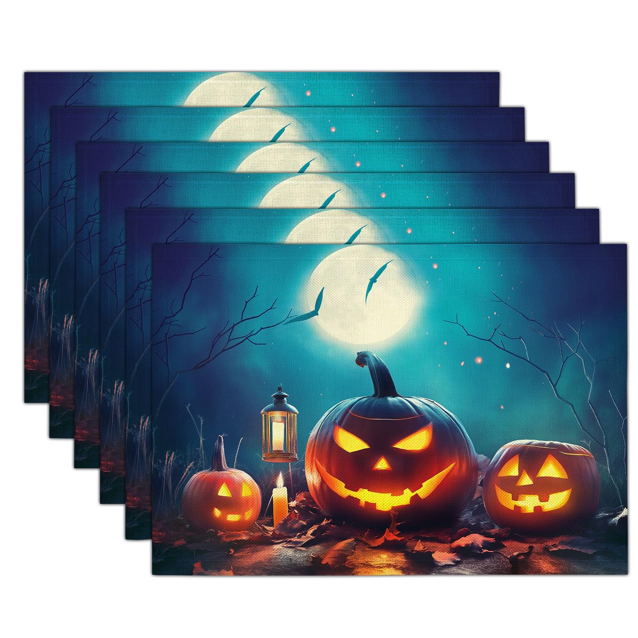 Set de table citrouilles d'halloween turquoise pour décorer votre repas de fête automnal en famille
