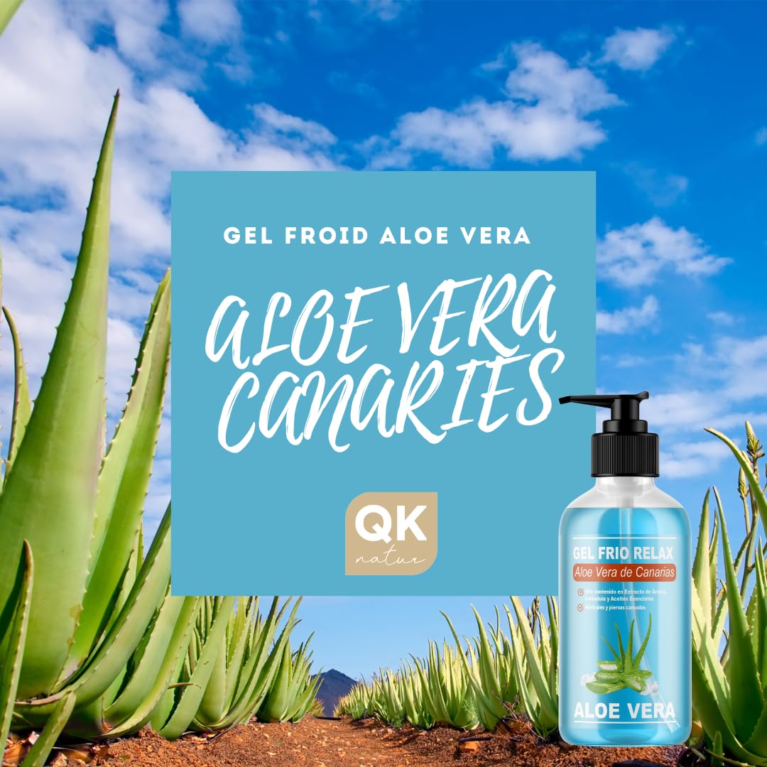 QKnatur - GEL FROID BIO ALOE VERA DE CANARIAS - Aux extraits d'Arnica et de Calendula. Effet rafraîchissant, soulage les jambes fatiguées, stimule la circulation. Hydratation (500 ml)