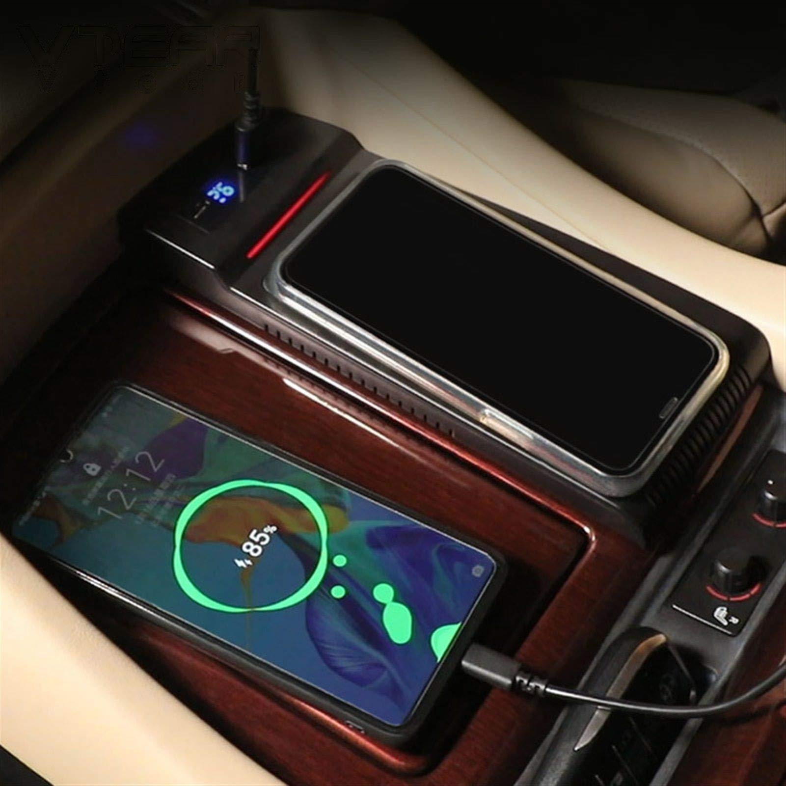 Ładowarka bezprzewodowa QI do samochodu, Toyota, Alphard Akcesoria Modyfikacja wnętrza 15 W Szybka płytka ładująca telefon 2018 2019 2020 Panel ładowania bezprzewodowego pojazdu(Three Coil 10WR