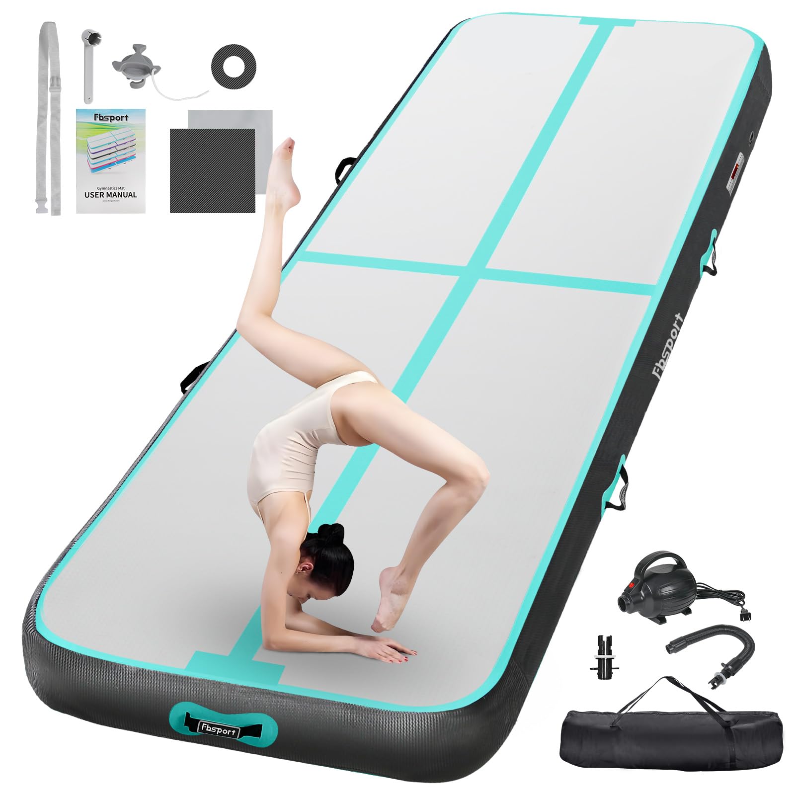 FBSPORT - Tappetino da allenamento (10 cm, altezza per ginnastica, gonfiabile, aria tumbling Track 3 m, tappetino da palestra gonfiabile, lettino, materassino, aria floor per ginnasta Tumbling Yoga