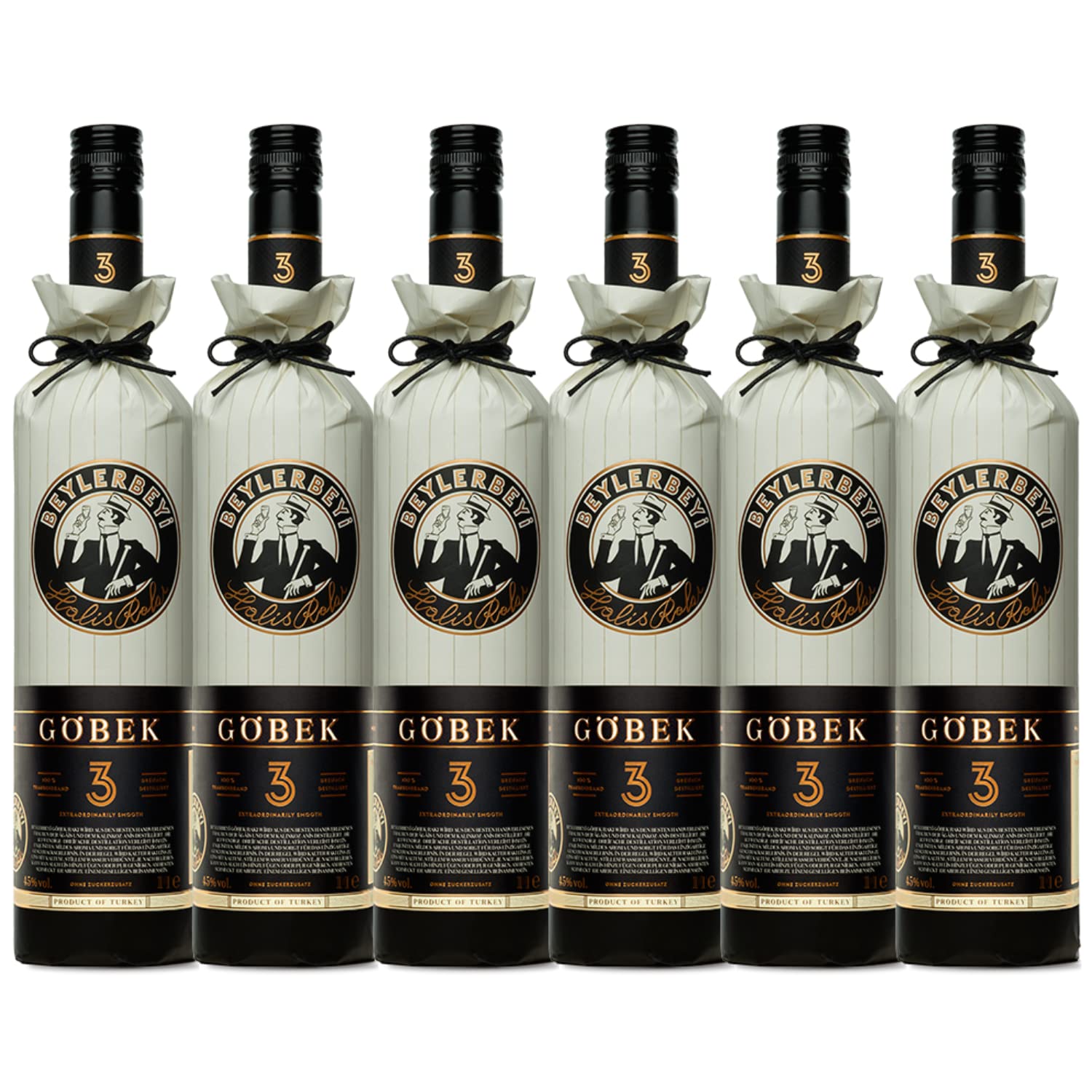 RAKI - Beylerbeyi Göbek Raki 6 x 100cl | Türkischer Brandy mit Anis aromatisiert - 100% frische Weintrauben - Ohne Zuckerzusatz | Dreifache Destillation - Alkoholgehalt 45%