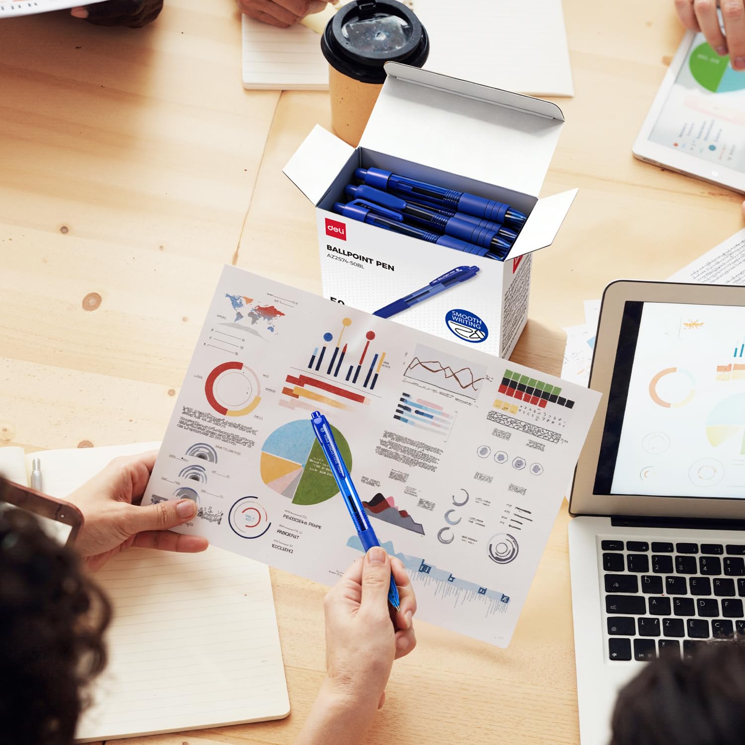 deli Pens Bulk 50 Pack Ballpoint Pens Blue Ink 1 0MM Medium Point Smooth Writing Retractable Pen with — view 9