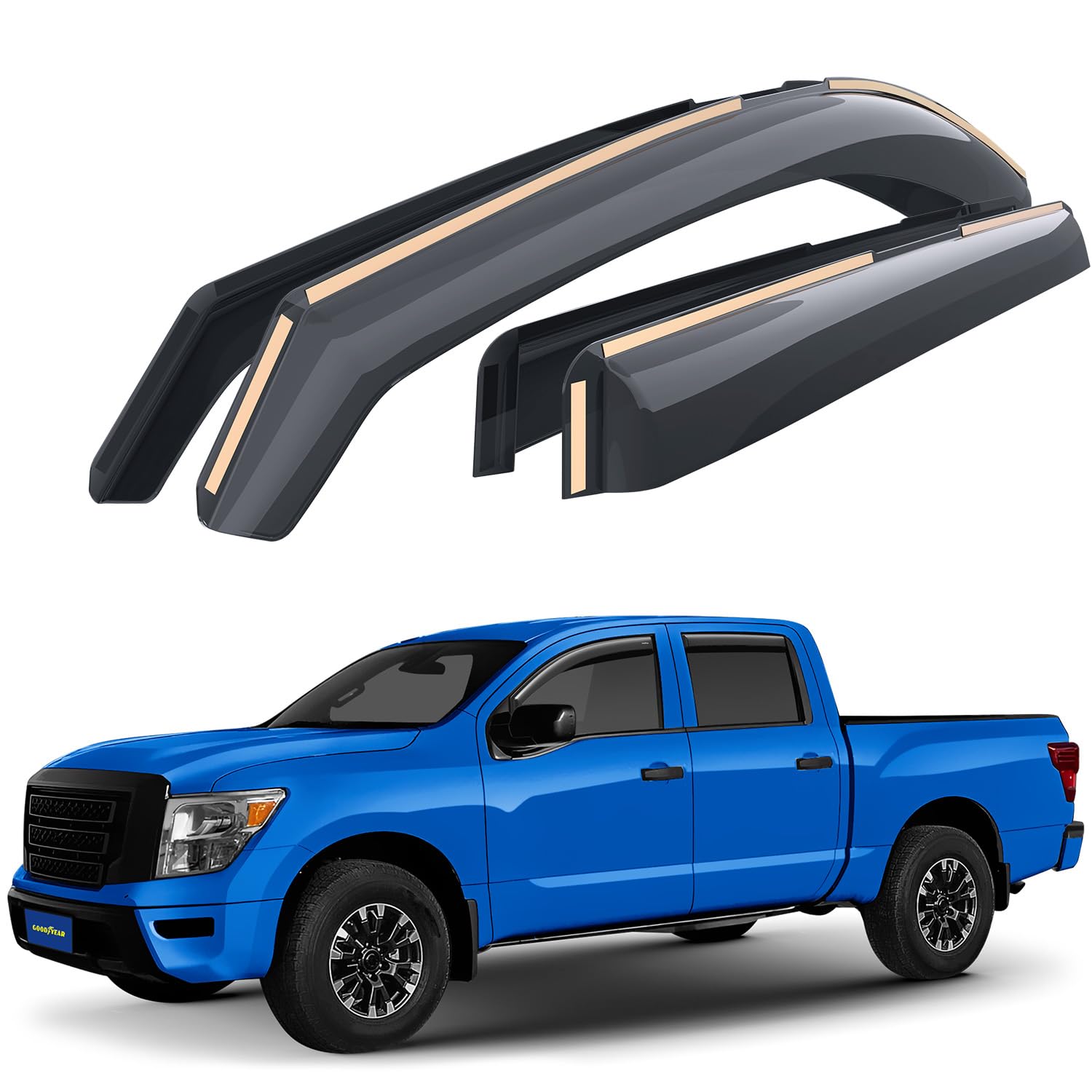 Goodyear Shatterproof in-Channel Window Deflectors for Nissan Titan 2017-2025 Crew Cab, Rain Guards, Window Visors for Cars, Vent Deflector, Car Accessories, 4 pcs - GY007984