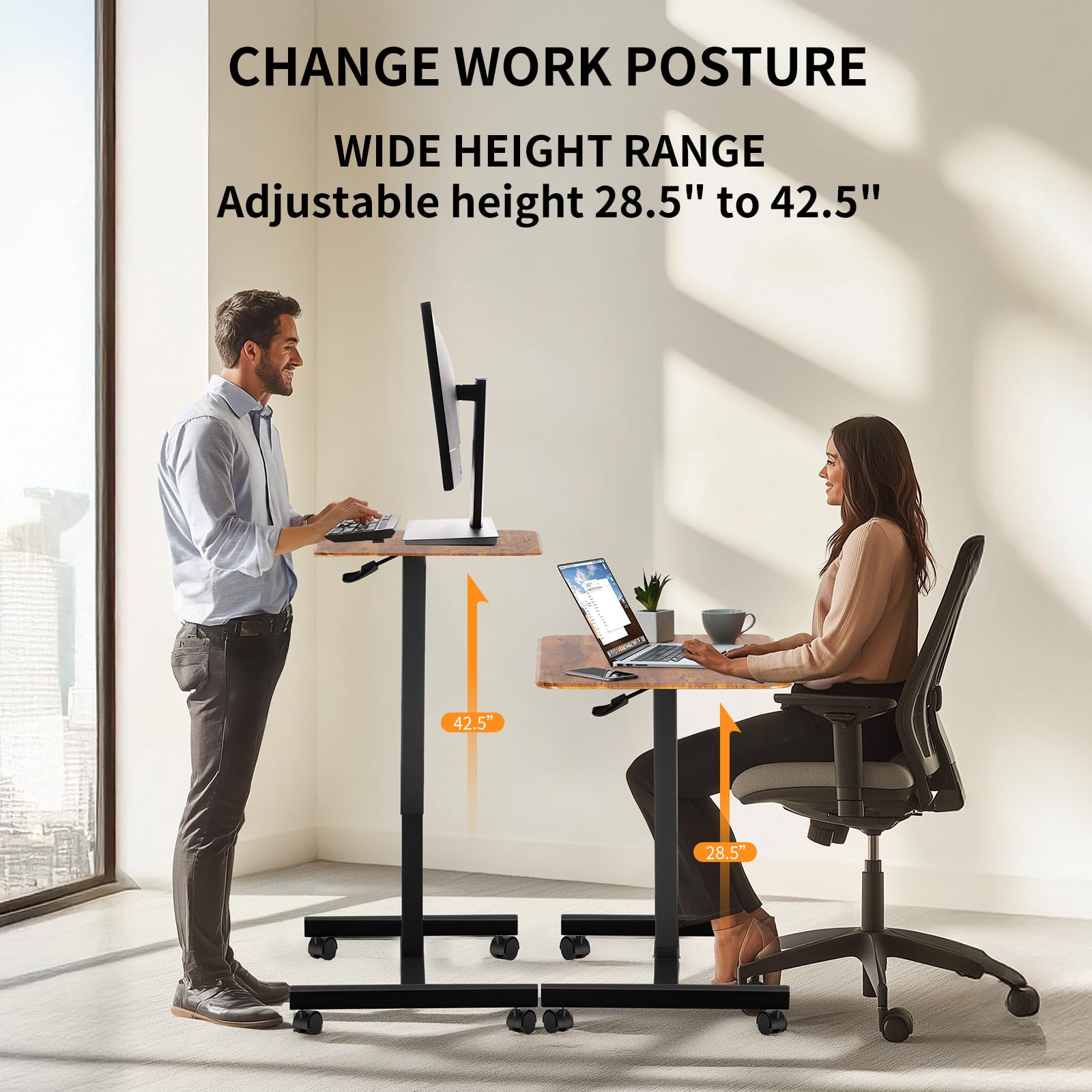 YSSOA Mobile Small Standing Desk - Rolling Desk with Adjustable Height and Lockable Wheels Sit-Stand Laptop Table Portable — view 4