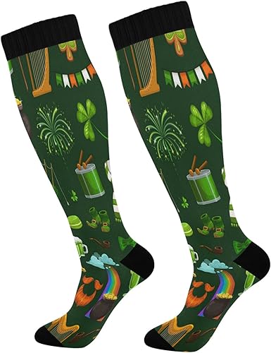 Kigai Happy Leprechaun and Gold Coin Beer Calcetines de compresión para mujeres y hombres 1 par el mejor apoyo para correr atletismo enfermería