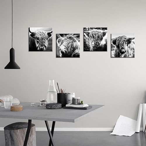 Miniatura 2 de DJSYLIFE Highland Cow Wall Art Farmhouse Decor Canvas Printed Black and White Cow Pictures Wall Decor Modern Western Rustic Artwork Decorations for