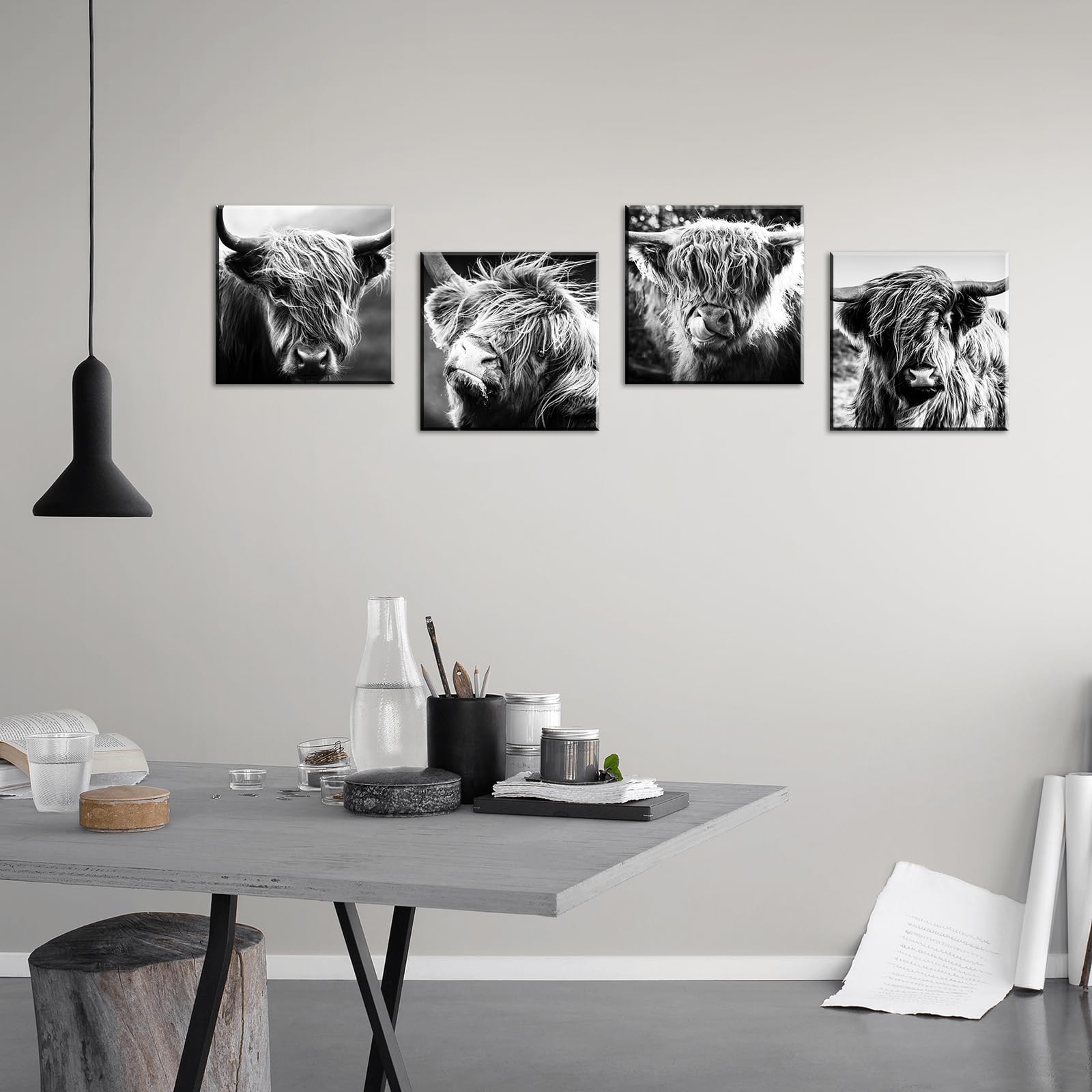 DJSYLIFE Highland Cow Wall Art Farmhouse Decor Canvas Printed Black and White Cow Pictures Wall Decor Modern Western Rustic Artwork Decorations for Bedroom Office Living Room 12