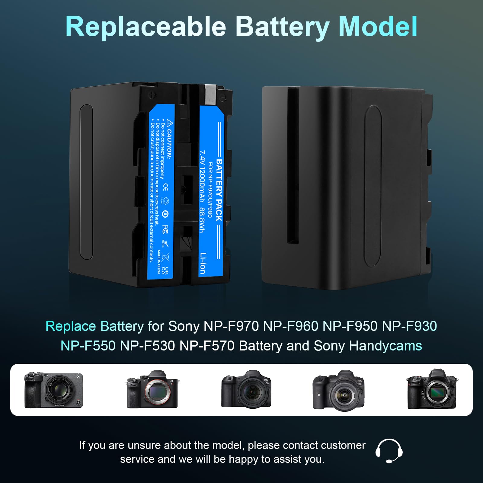 2-Pack 12000mAh NP-F970 Akkus und LED Ladegerät, Kompatibel mit Sony NP-F960 NP-F950 NP-F930 NP-F550 NP-F570 NP-F750, Camcorder LED Video Lichter