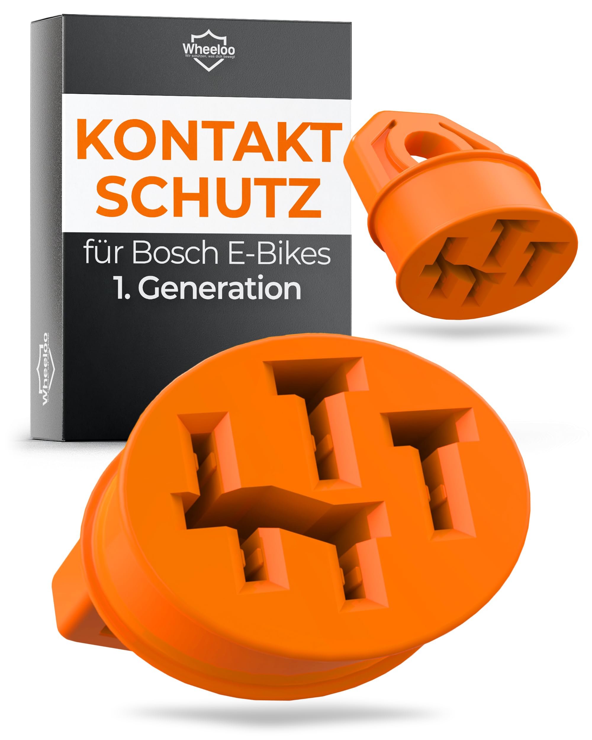 Wheeloo Kontaktschutz Abdeckung für Bosch E-Bike I 2er Set I Schwarz I Orange I eBike Akku Zubehör I Ladekabel Pin Schutz gegen Regen, Schmutz und Dreck