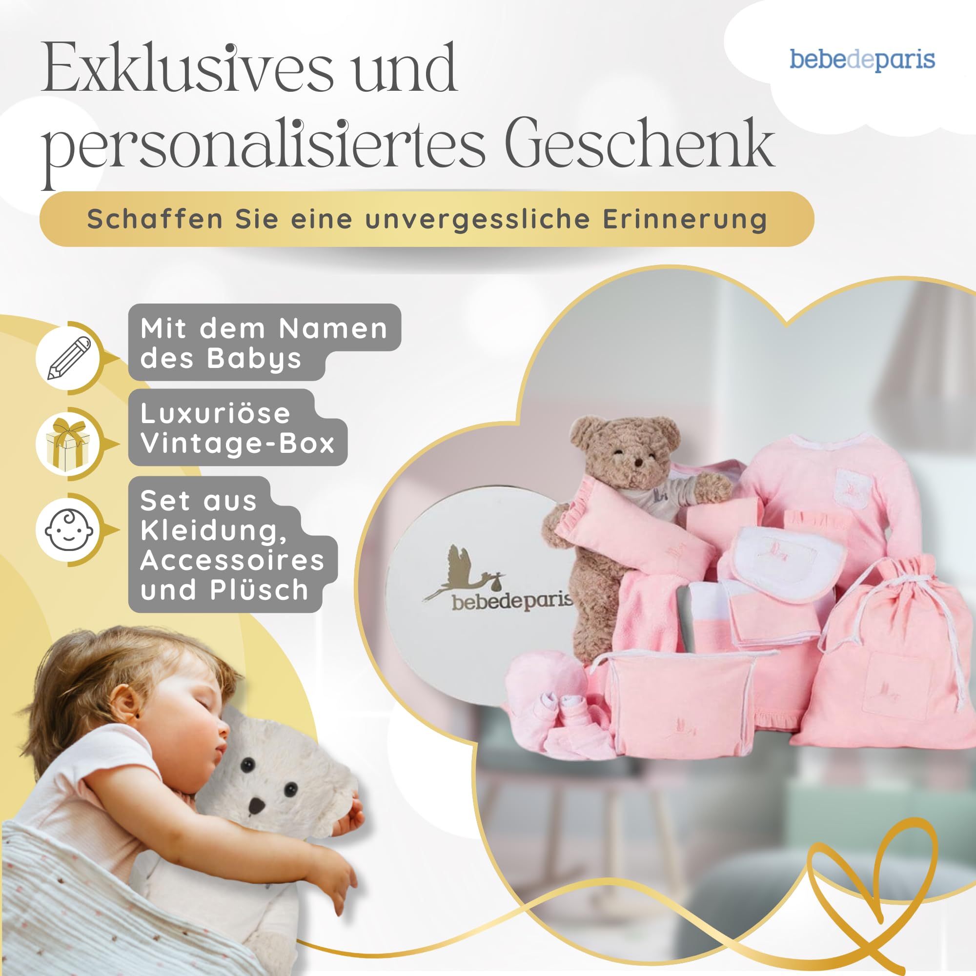 Korb Geburt komplett Klassische Rosa | BebeDeParis