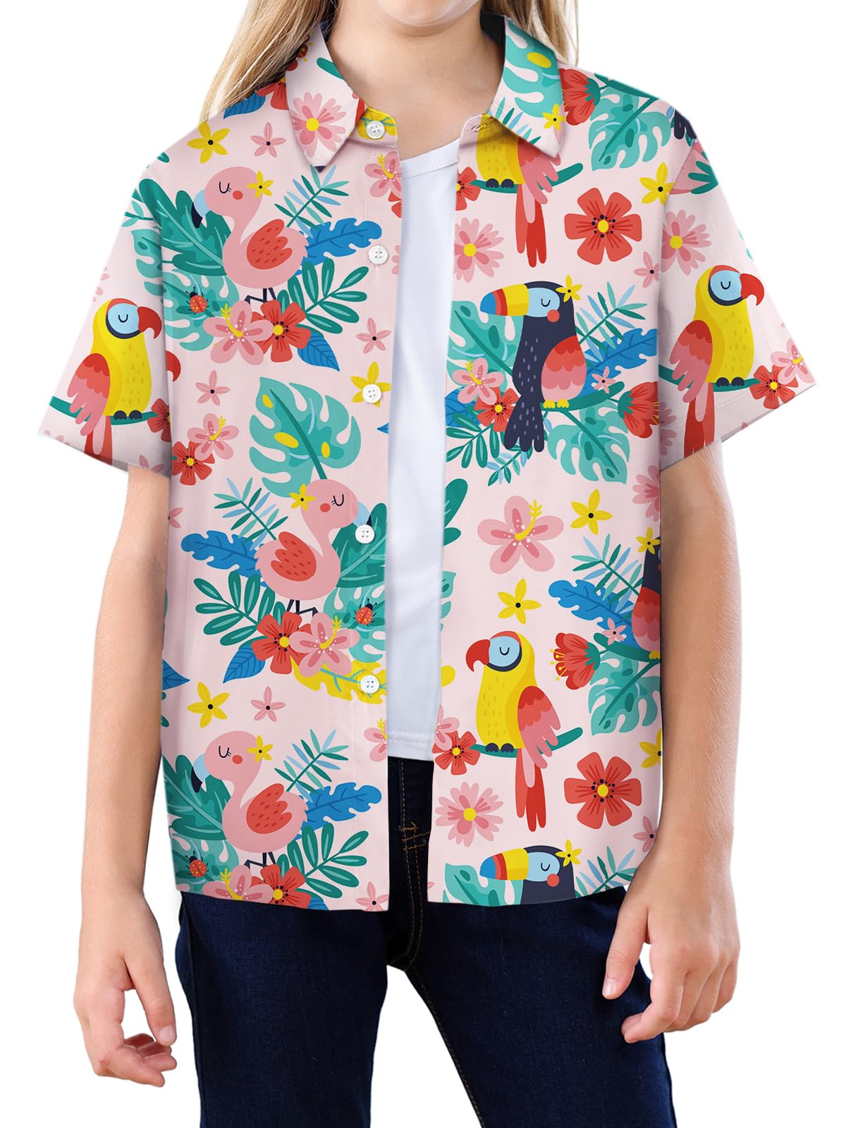SANGTREE Girl's &amp; Women's Hawaiian Shirts Button Down Short Sleeve Shirts