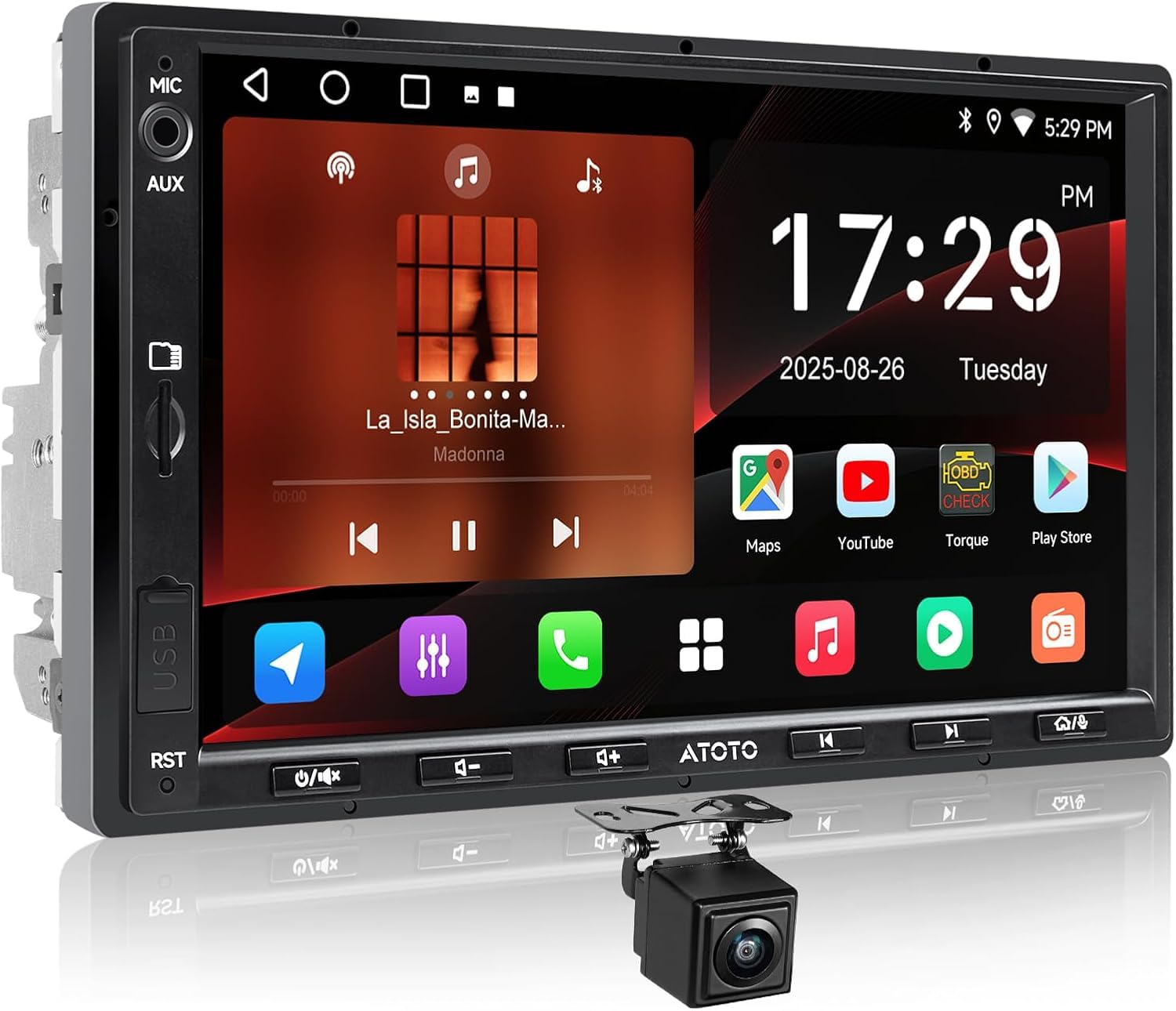 ATOTO A5 Autoradio 2 Din Android, 7" Touchscreen Sistemi multimediali, Wireless CarPlay e Android Auto, Tethering de WiFi/Bluetooth/USB, Telecamera di backup, MirrorLink, 24B-EQ DSP, 2G+32G, FM/RDS