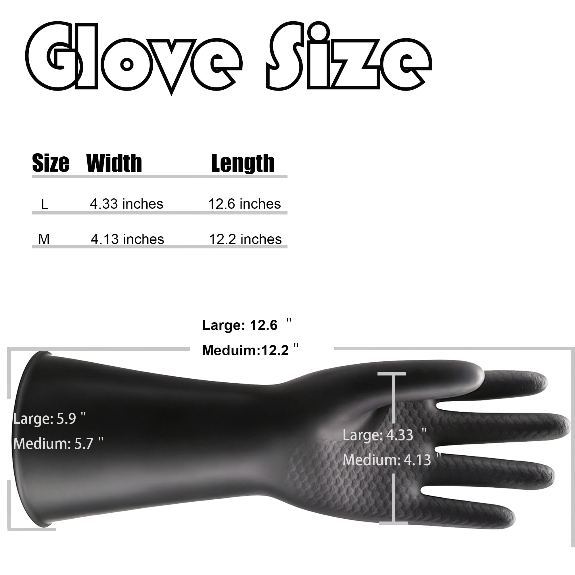 Gants en caoutchouc résistants aux produits chimiques, gants de travail industriels imperméables de 32 cm, couleur noire, grande taille