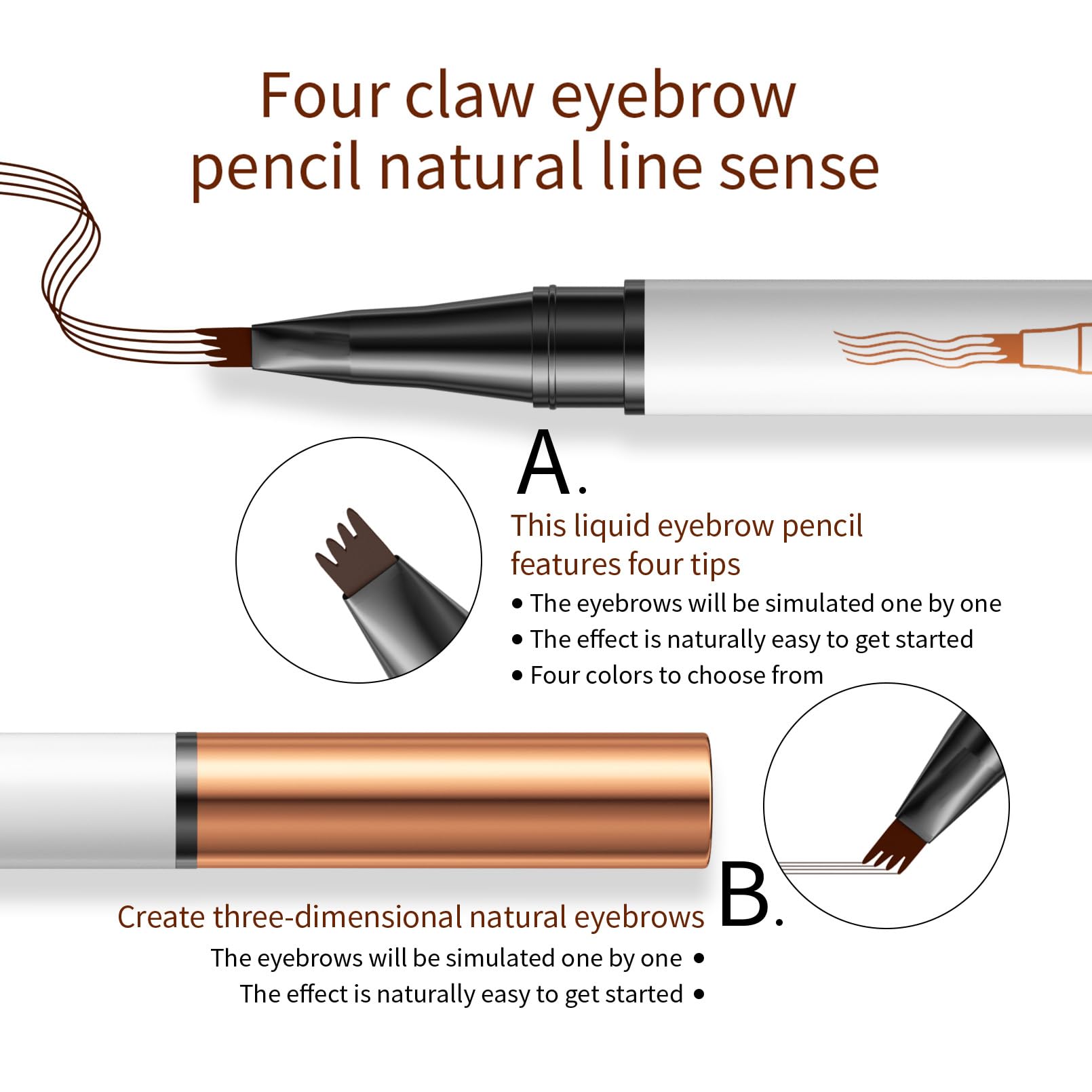 Microblading Augenbrauenstift, feine Spitze, wasserdicht, 3D Magic Augenbrauenstifte für Frauen, wischfest, natürliches Füllen & Definieren, natürliche haarähnliche Brauen (4# Schwarz)