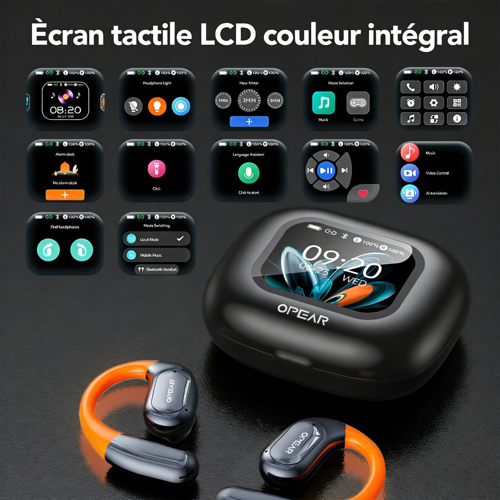 NE27 Ecouteur Traducteur Instantané, Écouteur Traducteur Pour 134 Langues Avec Écran Tactile LCD, Oreillette Traduction Instantanée À Oreille Ouverte, Pour Les Voyages, Les Affaires Et L'Apprentissage