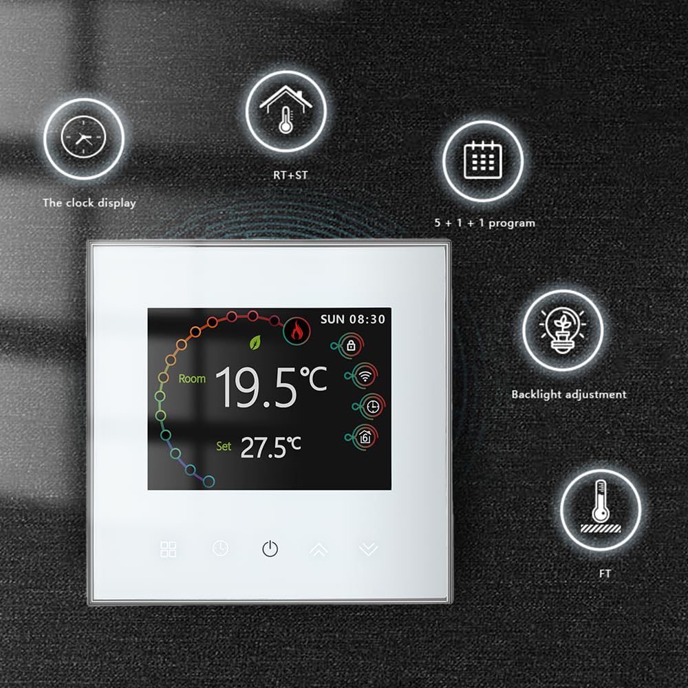 Wi-Fi Thermostat - Serie 2002 Termostato Programmabile | Touchscreen per Riscaldamento ad Acqua/Elettricità/Caldaia Compatibile con Alexa, Google Home e IFTTT
