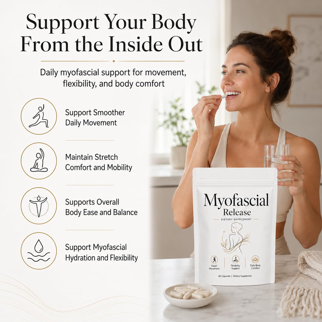 Myofascial Release Supplement, Myofascial Release Capsules with Hyaluronic Acid, Silica, Serrapeptase, Boswellia, Bromelain, Gotu Kola | Restores Flexibility & Mobility, 60 Capsules — Amazon image 2