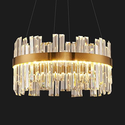 Candelabro LED de Cristal Moderno Dorado: Candelabros de Cristales K9 Regulables de 19.7" sobre la Mesa - Candelabro Dorado de Lujo Redondo de