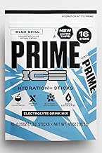 Palitos de HIELO PRIME HYDRATION, palitos de una sola porci&oacute;n de polvo hidratante, polvo electrol&iacute;tico para llevar, 250 mg de BCAA, vitaminas B, antioxidantes, bajo contenido de az&uacute;car, sin cafe&iacute;na, vegano, 16 palitos