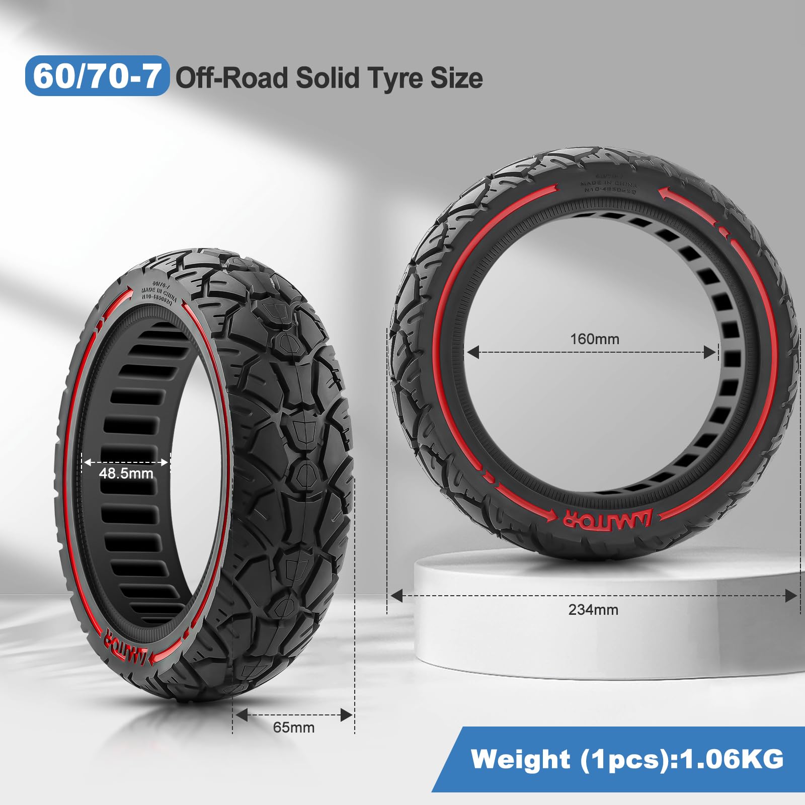 60/70-7.0 Ruota Piena per Xiaomi 4 Pro Monopattino Elettrico, Gomma Piena Monopattino 10 Pollici, Off-Road Ruote Monopattino Elettrico Antiforatura (Fessura 48.5), 2PCS